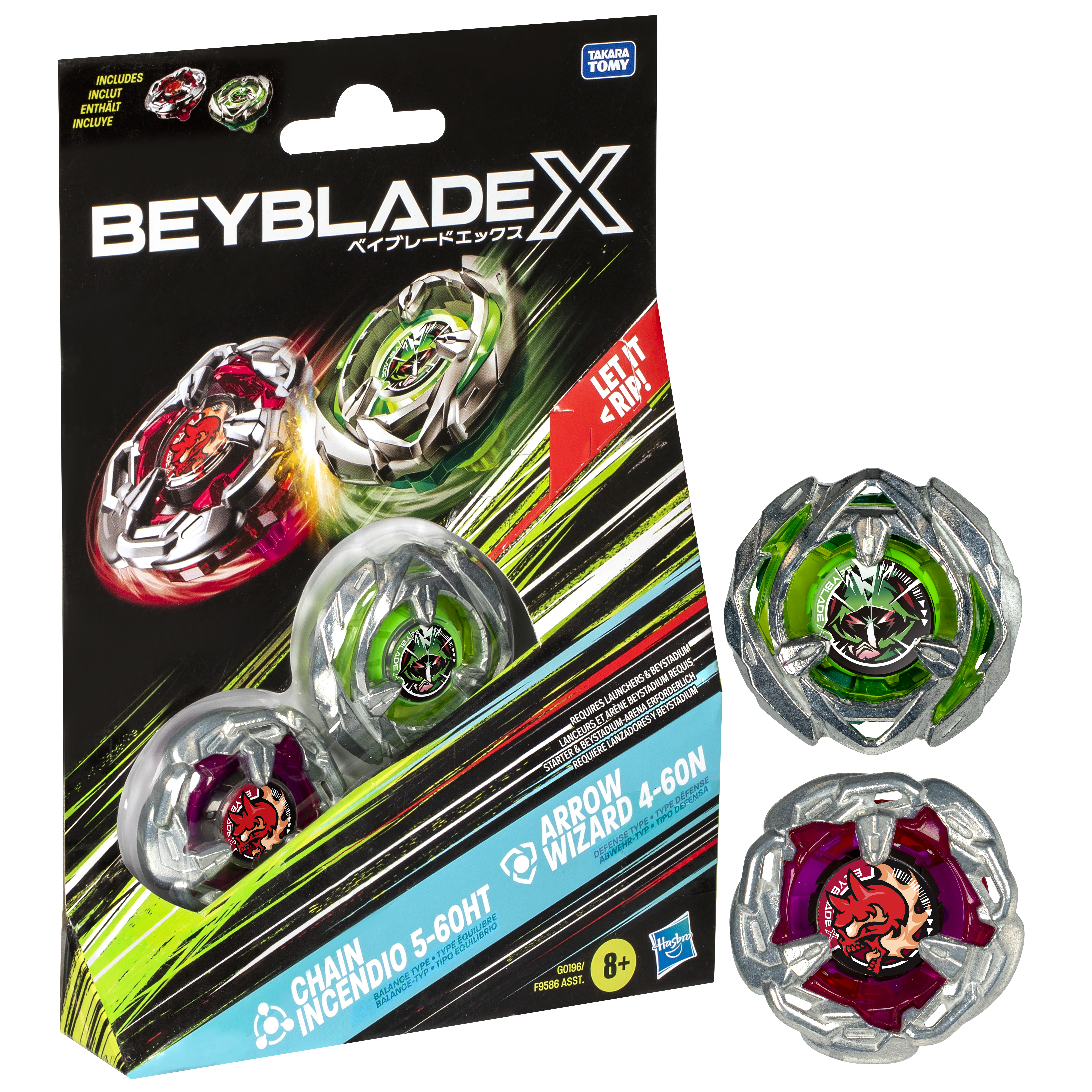 Beyblade X Chain Incendio 5-60HT & Arrow Wizard 4-60N Coperchio per trottola da combattimento