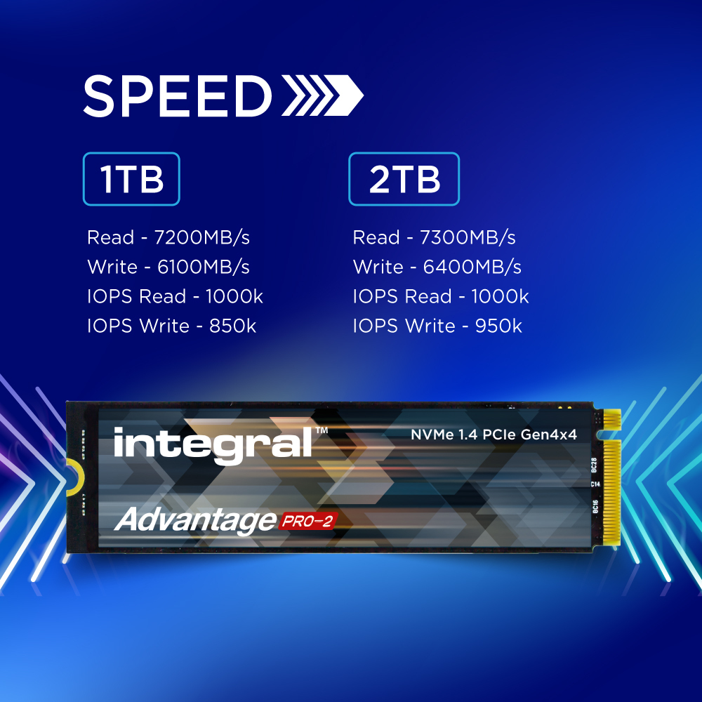 Integral 2TB - 2000GB SSD M.2 2280 NVME 1.4 PCIe Gen4 x4 R-7300MB/s W-6400MB/s IOPS R-1000K W-950K TBW 880ADVANTAGE PRO-2 – image 2