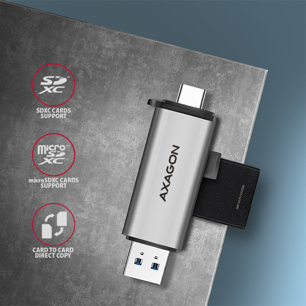 Axagon CRE-SAC SuperSpeed USB-C+USB-A card reader 5 Gbps – image 4