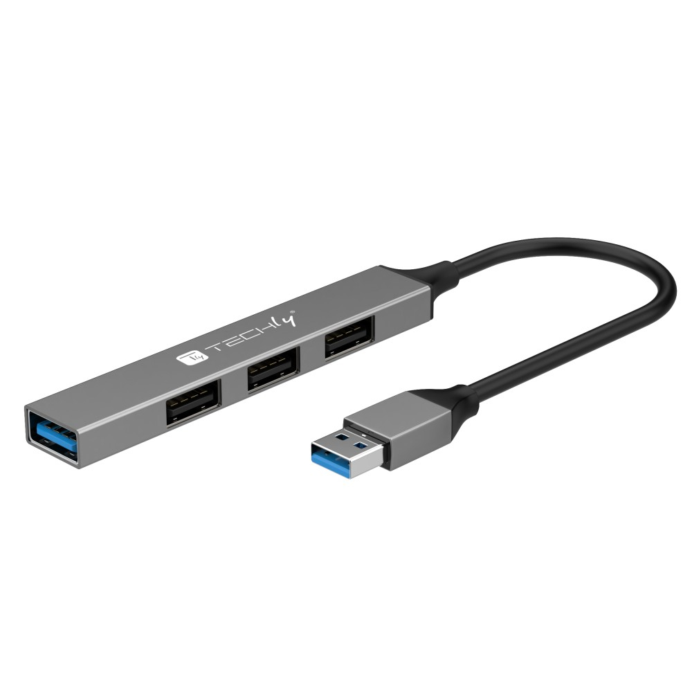 Techly IUSB32-HUB4A-3U2SLS laptop dock/port replicator Wired USB 3.2 Gen 1 (3.1 Gen 1) Type-A Grey – image 1