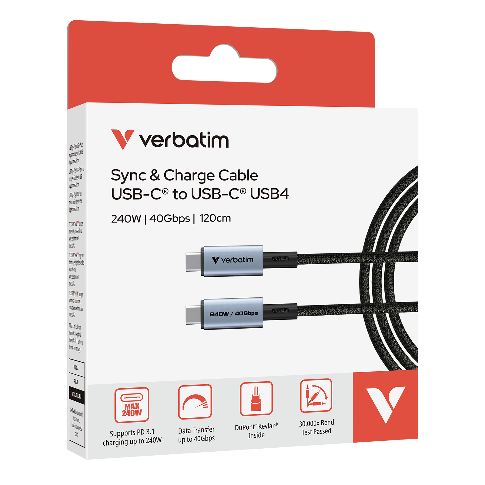 Resim Verbatim 31847 USB4 Gen 2x2 USB C - USB C Kablo, 120 cm, Siyah