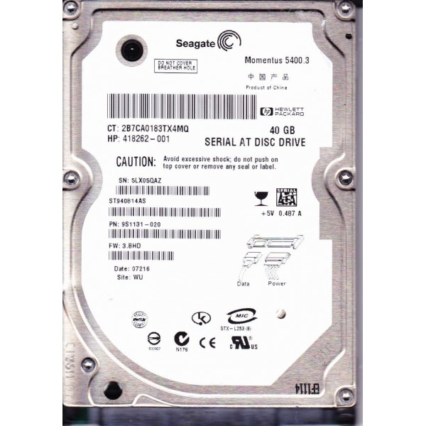 Seagate Momentus 5400.3 SATA 40GB internal hard drive 5400 RPM 8 MB 2.5" Serial ATA