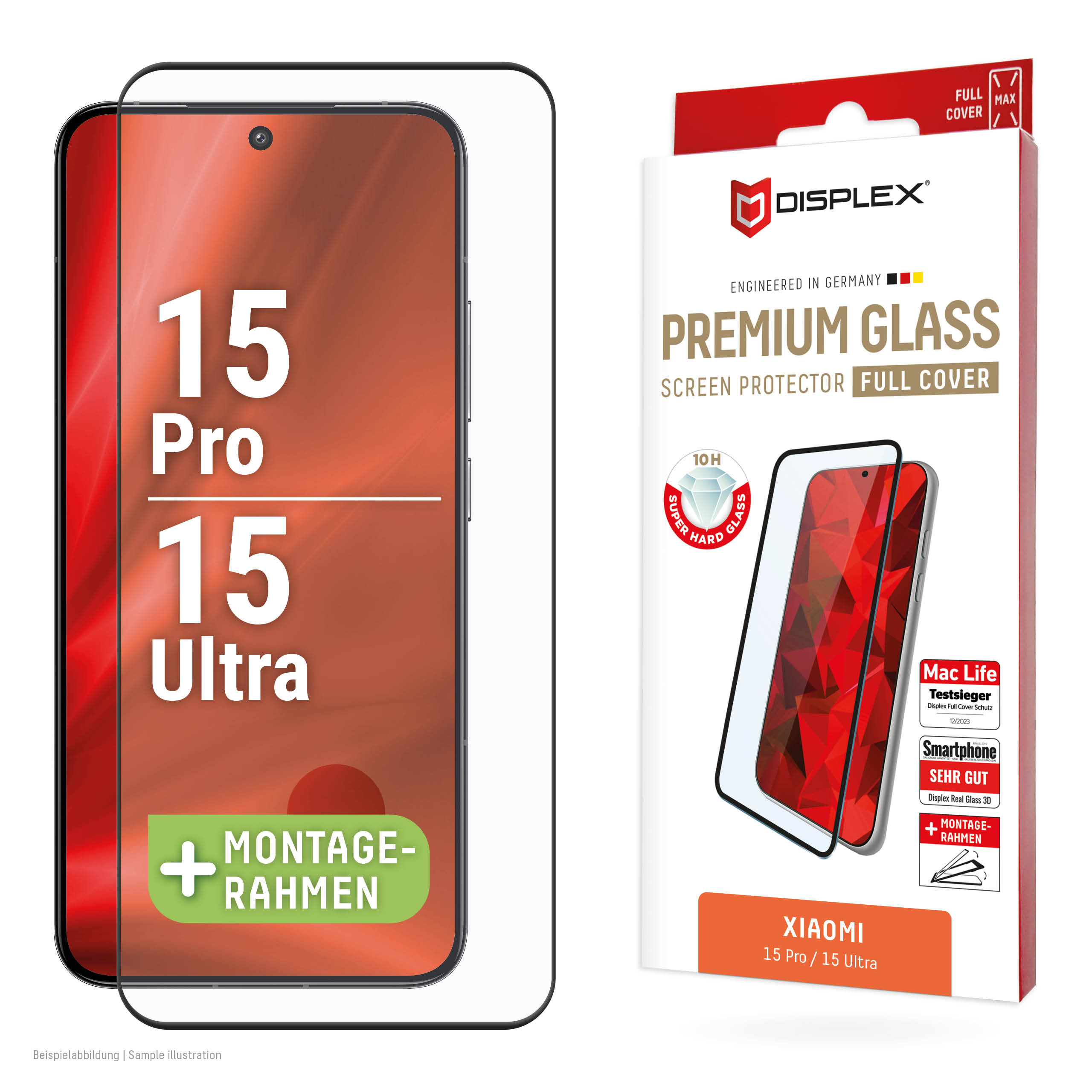 Displex Premium Screen Protector (Full Cover, 10H) for Xiaomi 15 Pro/15 Ultra, Eco Mounting Frame, Full Cover
