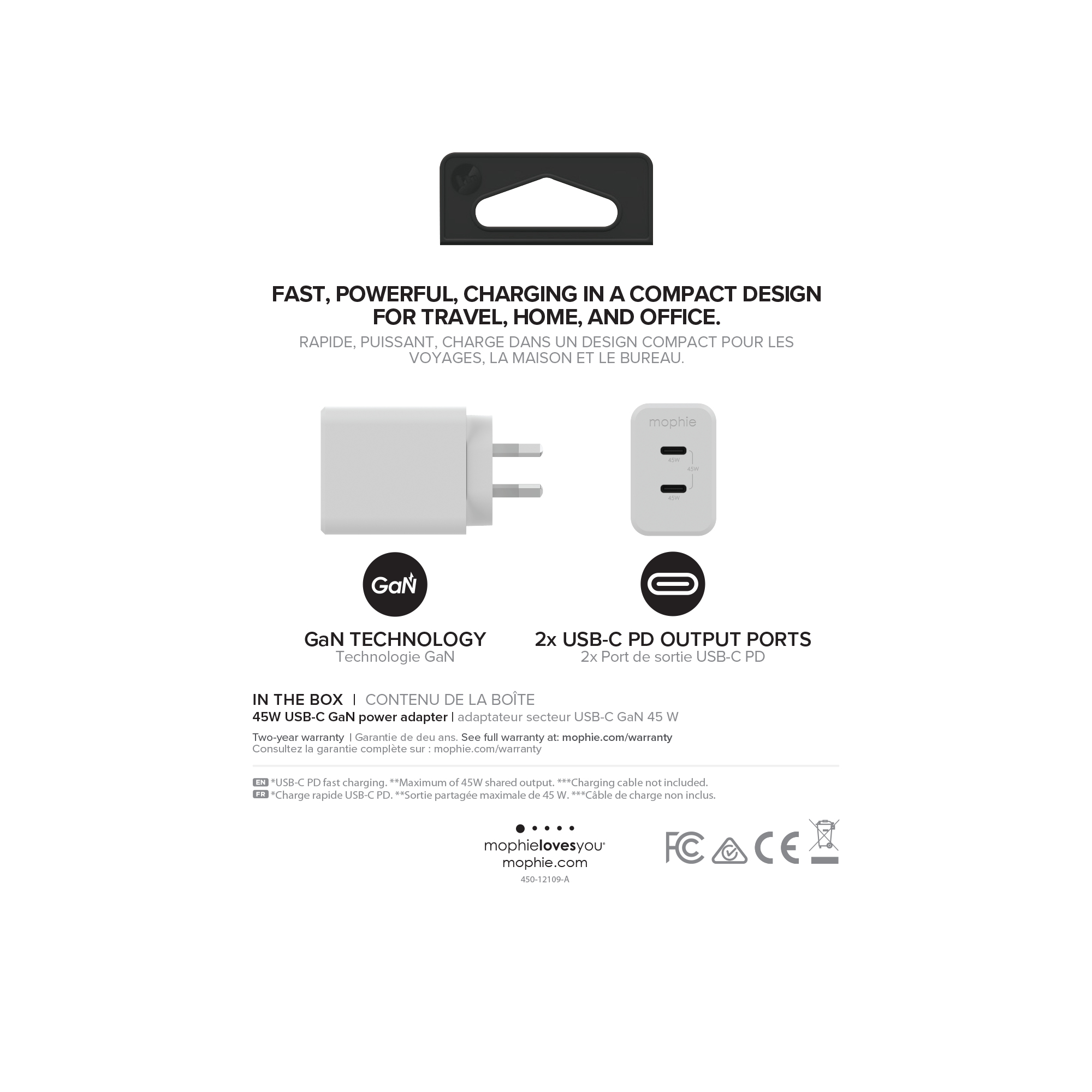 mophie Accessories-Wall Adapter-USB-C-PD-DUAL-45W-GAN-White-AU(2xUSBC) – image 4