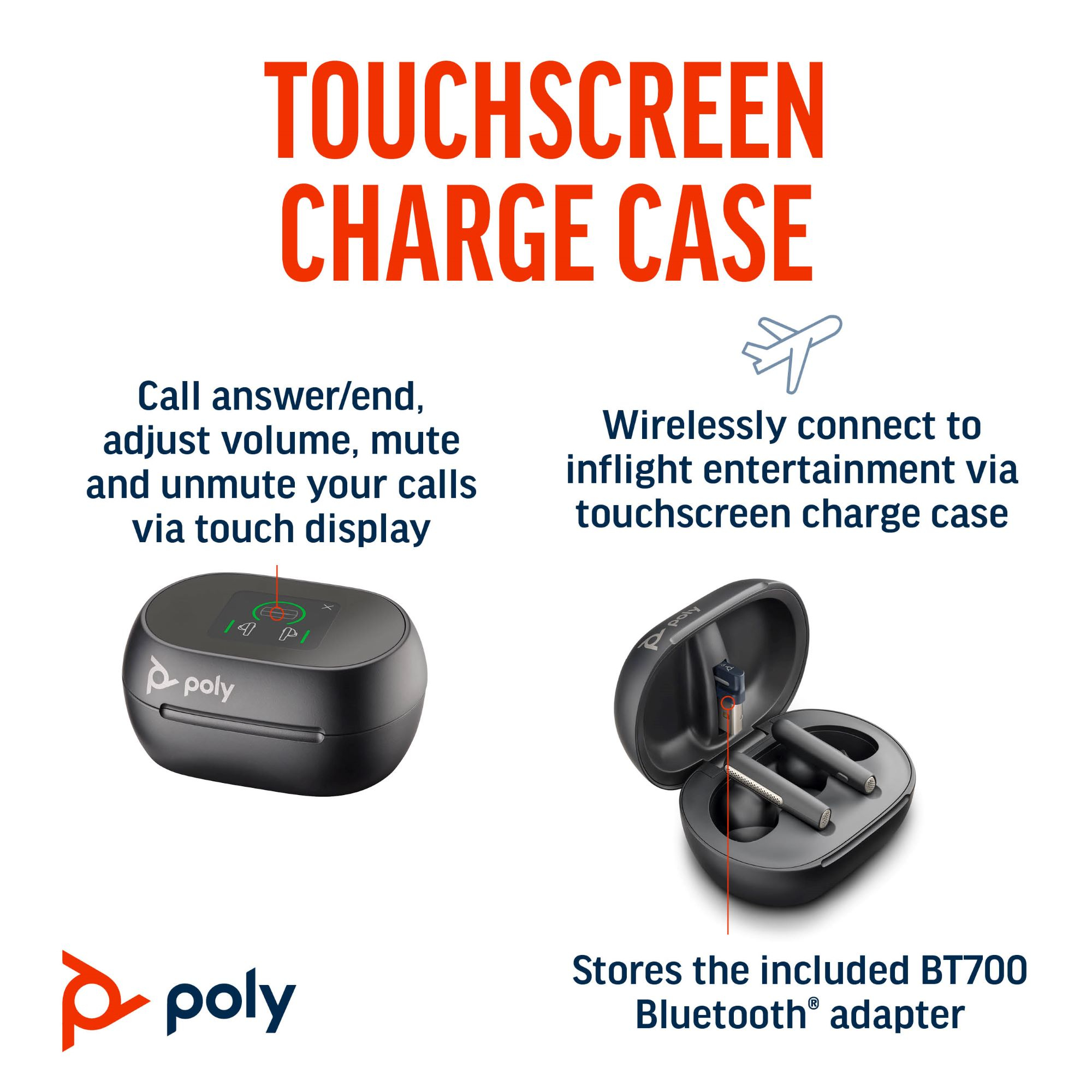 HP Poly Voyager Free 60+ UC Carbon Black Earbuds +BT700 USB-A Adapter +Touchscreen Charge Case – image 8