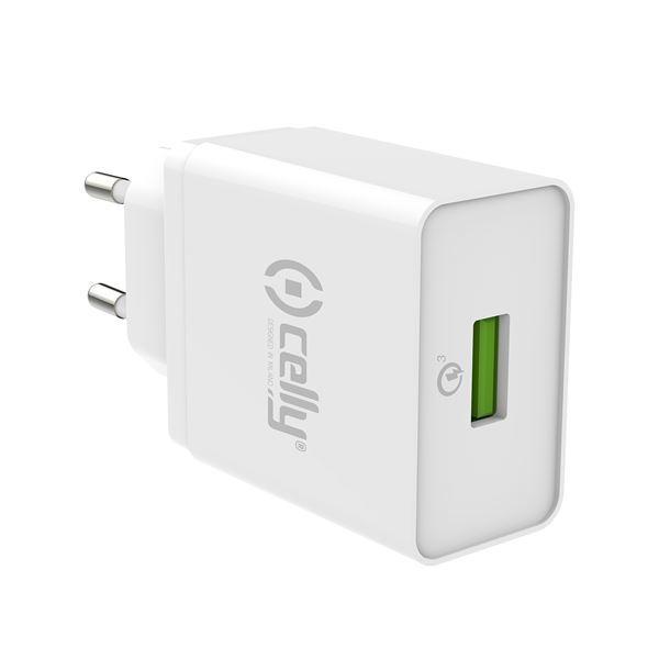 Celly TCUSBQC30WH mobile device charger Universal White AC Fast charging Indoor