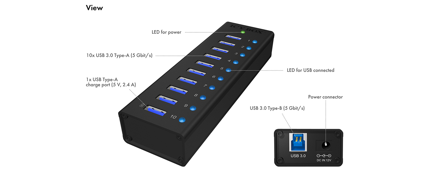 ICY BOX IB-AC6110 USB 3.2 Gen 1 (3.1 Gen 1) Type-B 5000 Mbit/s Black – image 6