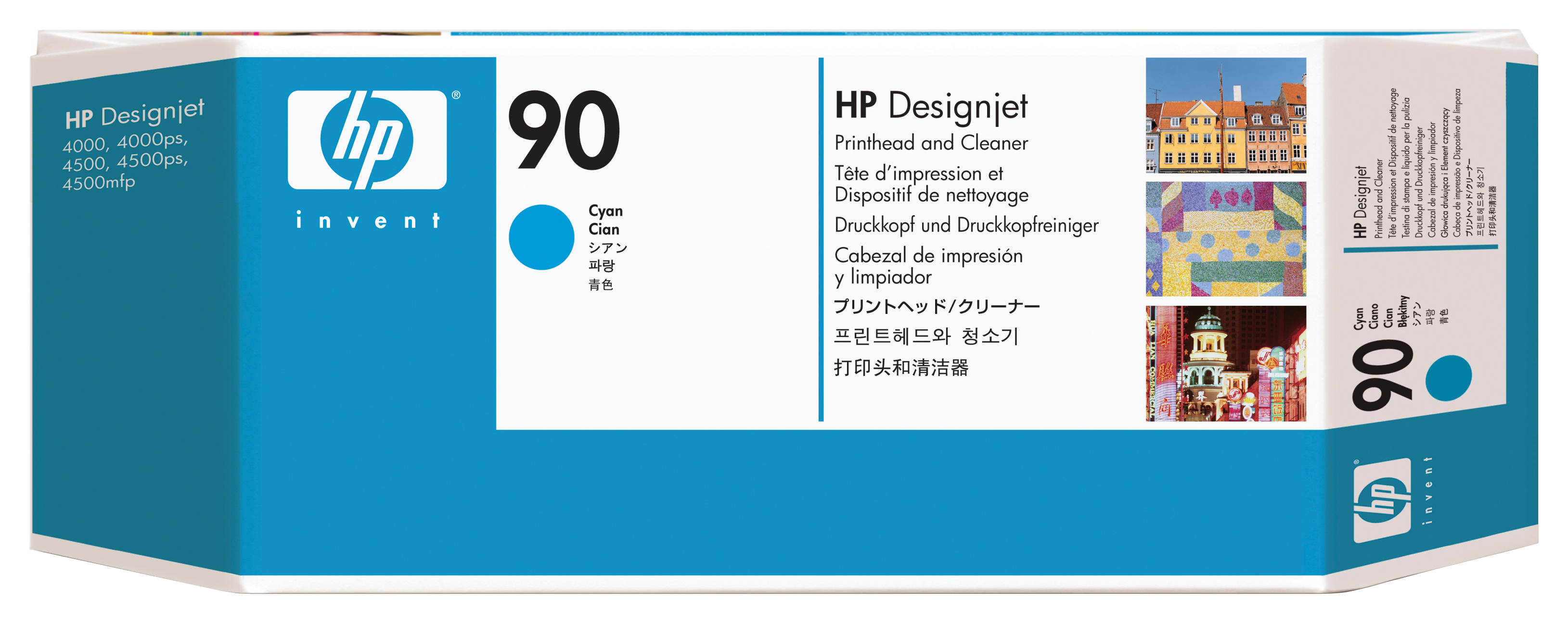 HP 90 DesignJet, skrivhuvud och skrivhuvudsrengörare, cyan