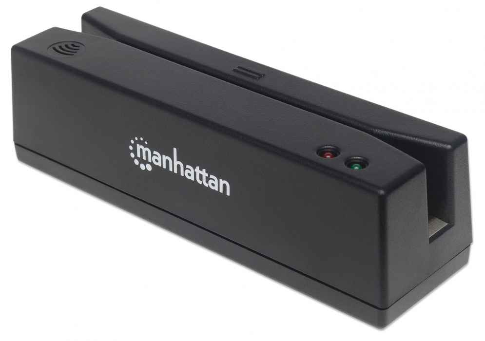 Manhattan USB-A Magnetic Strip Card Reader, Triple Track Reader, Keyboard Wedge Decoder, Cable 1.5m, Black, Three Year Warranty – image 1
