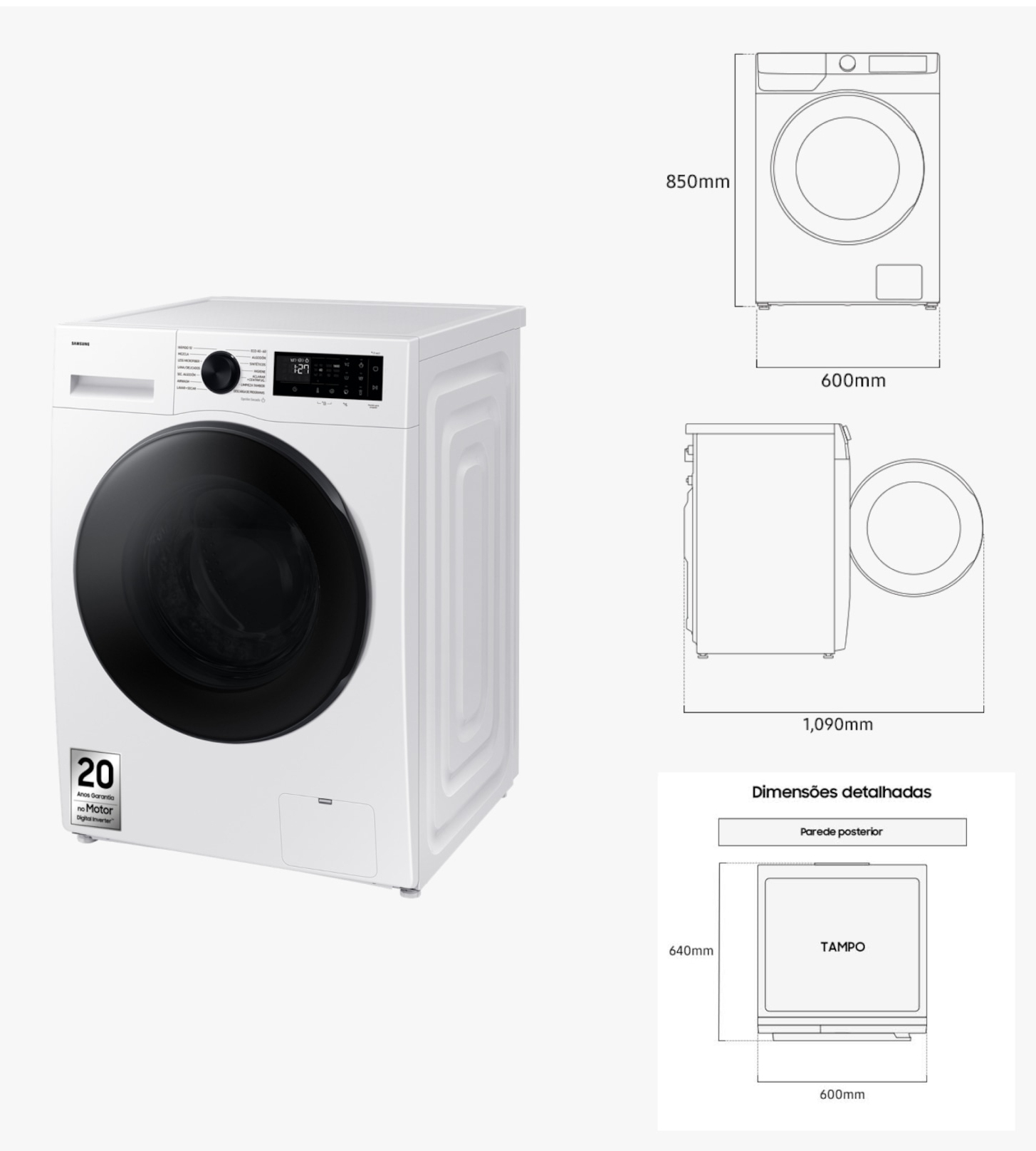 Samsung WD90DG5B15BEEP washer dryer Freestanding Front-load White – image 2