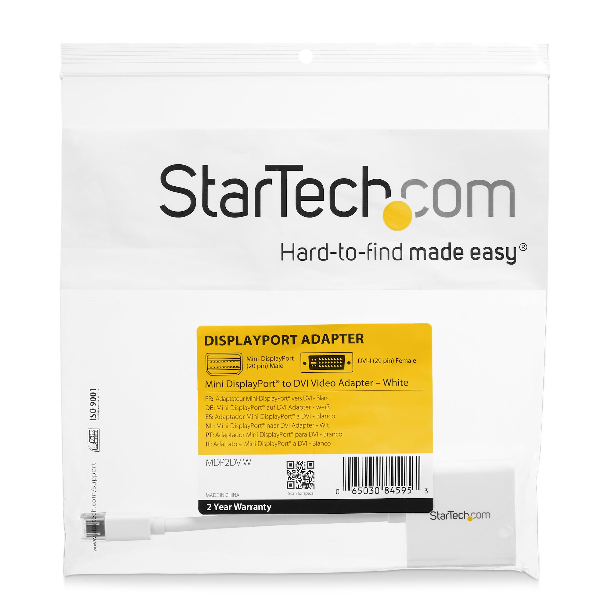 صورة محول فيديو StarTech.com MDP2DVIW Mini DisplayPort إلى DVI-I، أبيض، 0.12 متر