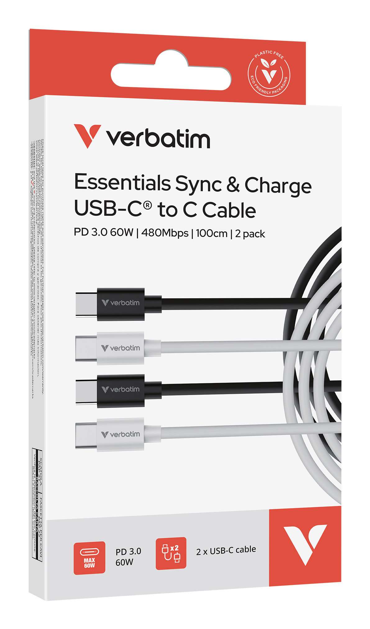Verbatim Sync & Charge USB-C to USB-C  60W 100cm - 2 Pack