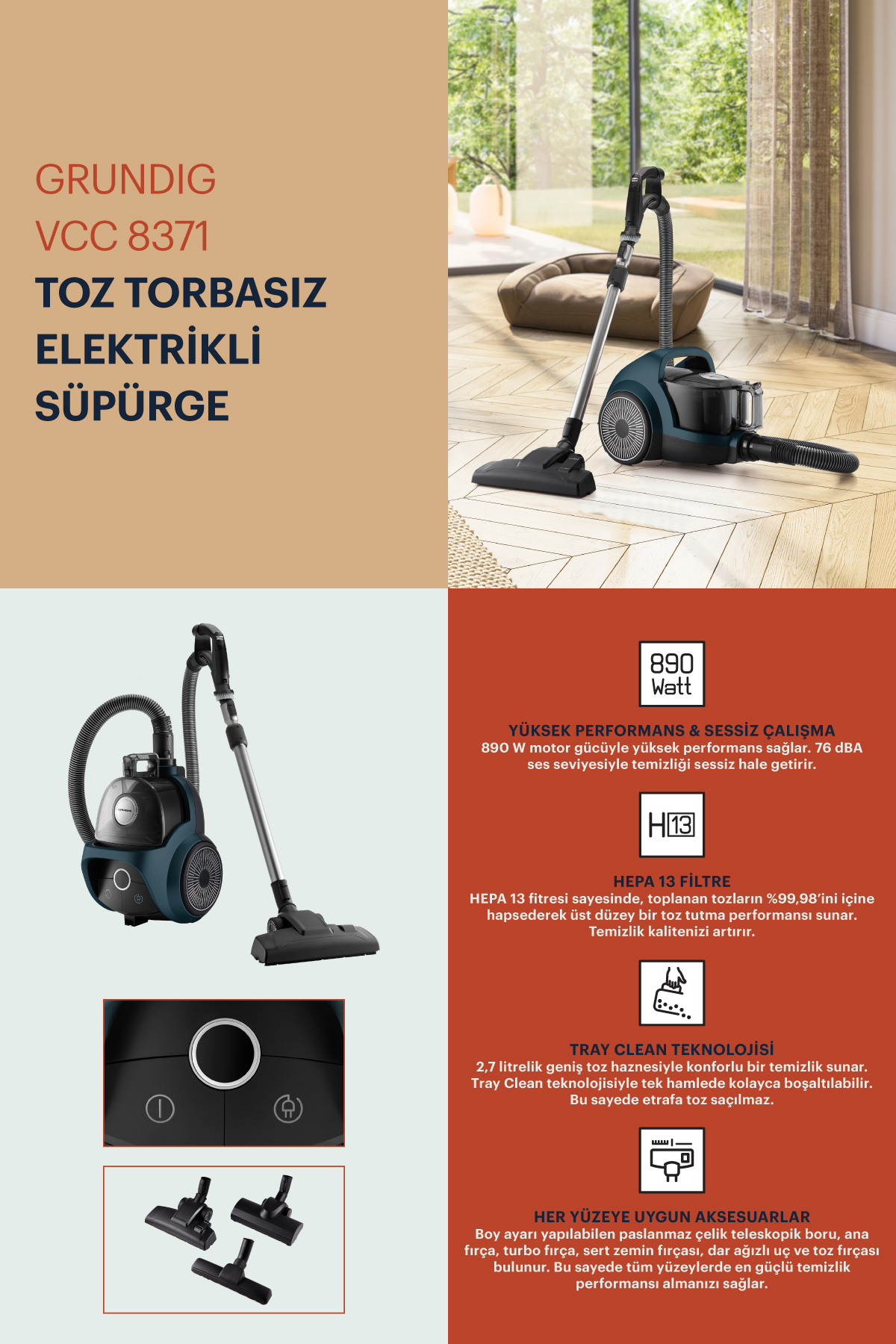 Grundig VCC 8371 Toz Torbasız Süpürge – image 8