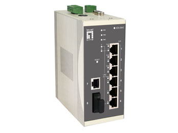 LevelOne 4 x 802.3af PoE + 3 FE + 1 MM SC Web Smart Switch -10 ~ 60C, DIN-rail