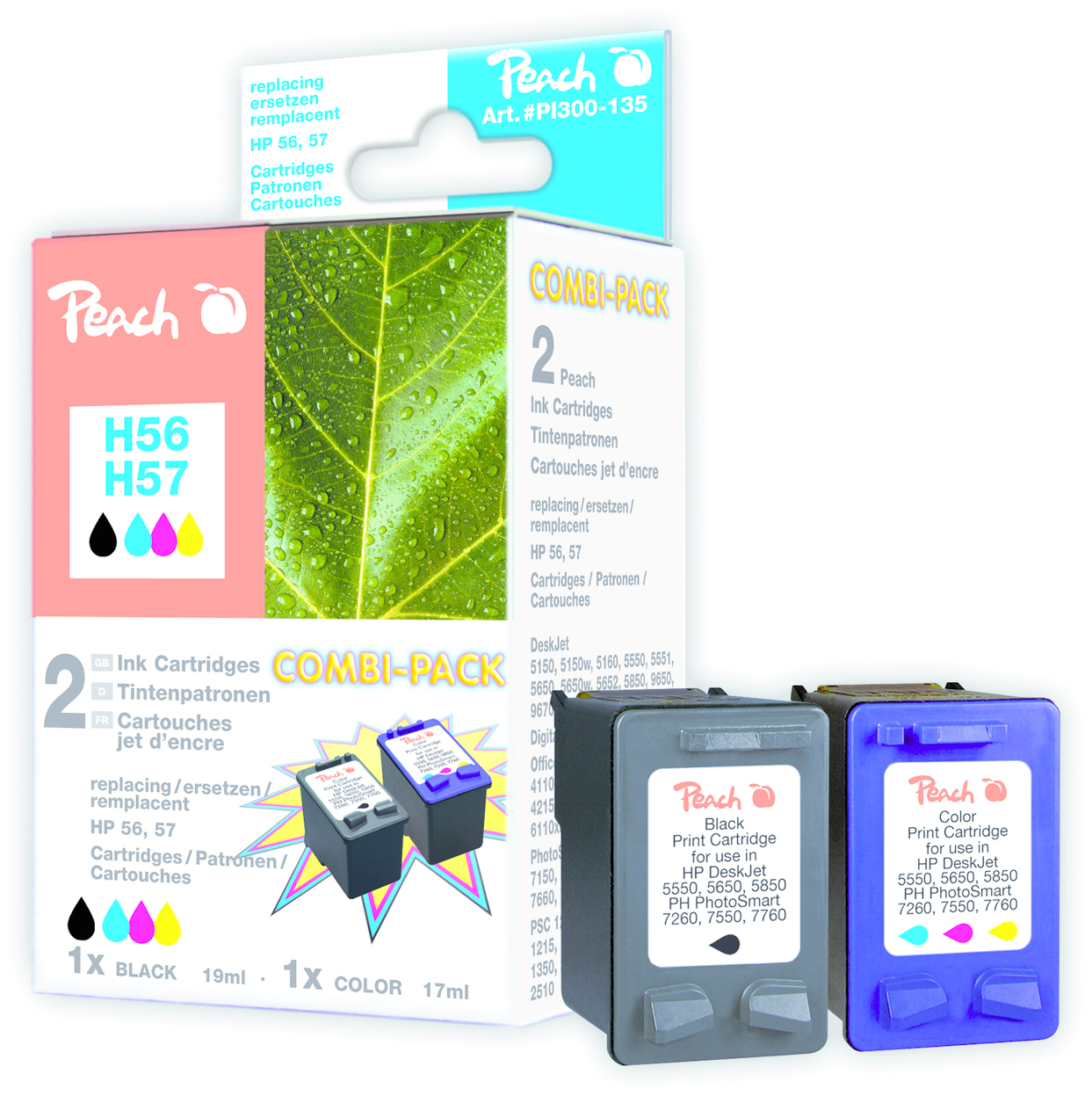 Peach PI300-135 ink cartridge 2 pc(s) Black, Cyan, Magenta, Yellow