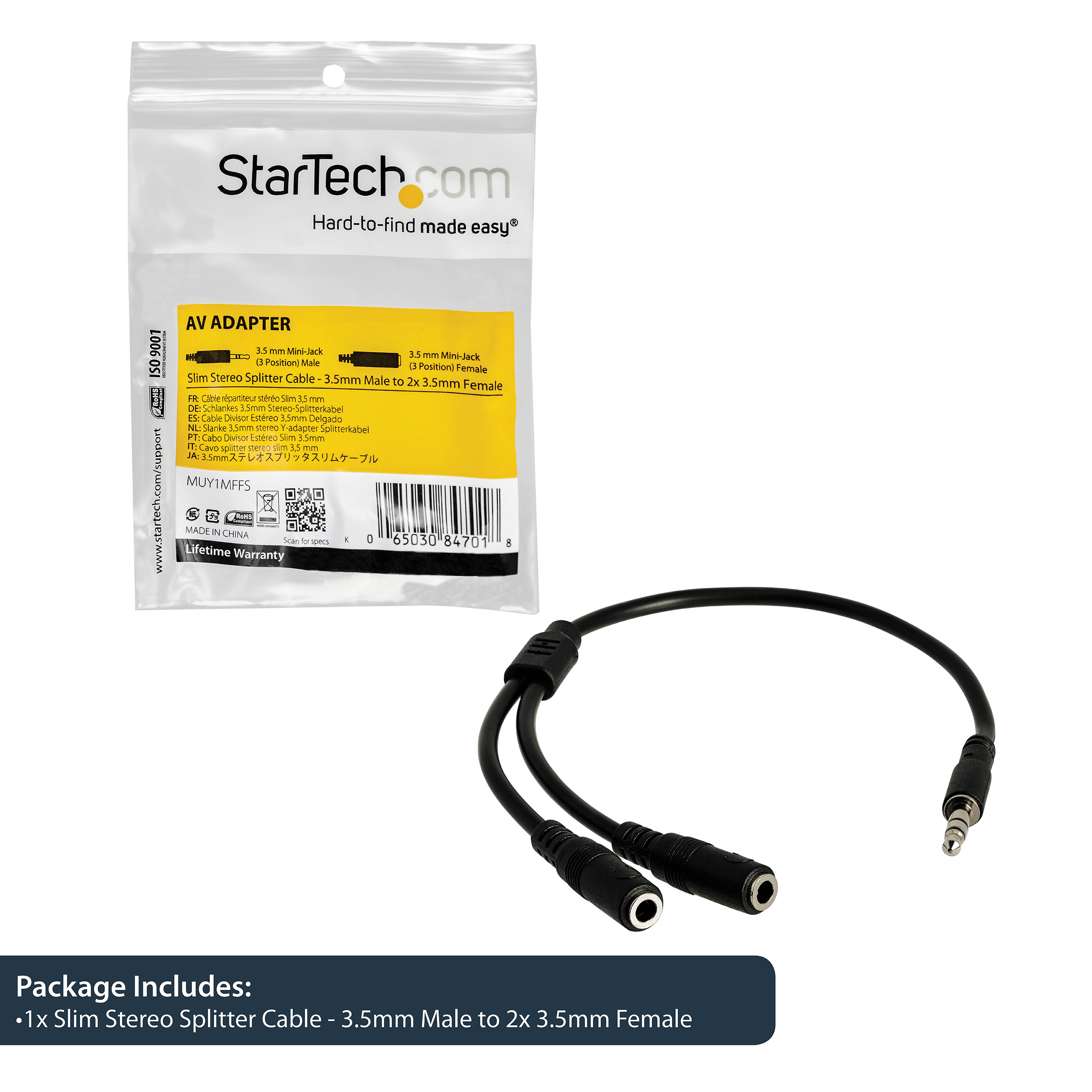 Resim StarTech.com MUY1MFFS 0.2m 3.5mm Erkek - 2x 3.5mm Dişi Nikel Kaplama Ayırıcı Kablo