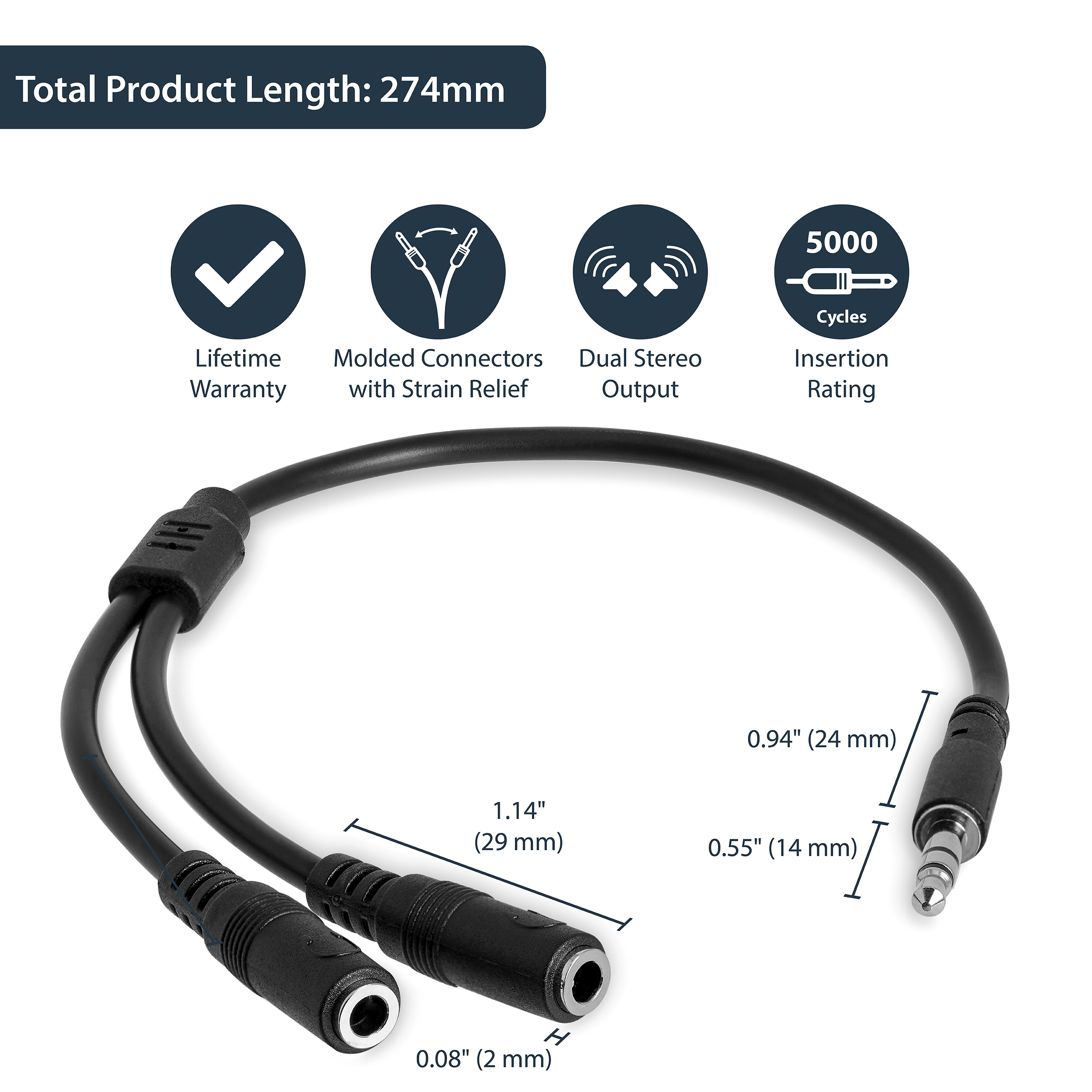 Resim StarTech.com MUY1MFFS 0.2m 3.5mm Erkek - 2x 3.5mm Dişi Nikel Kaplama Ayırıcı Kablo