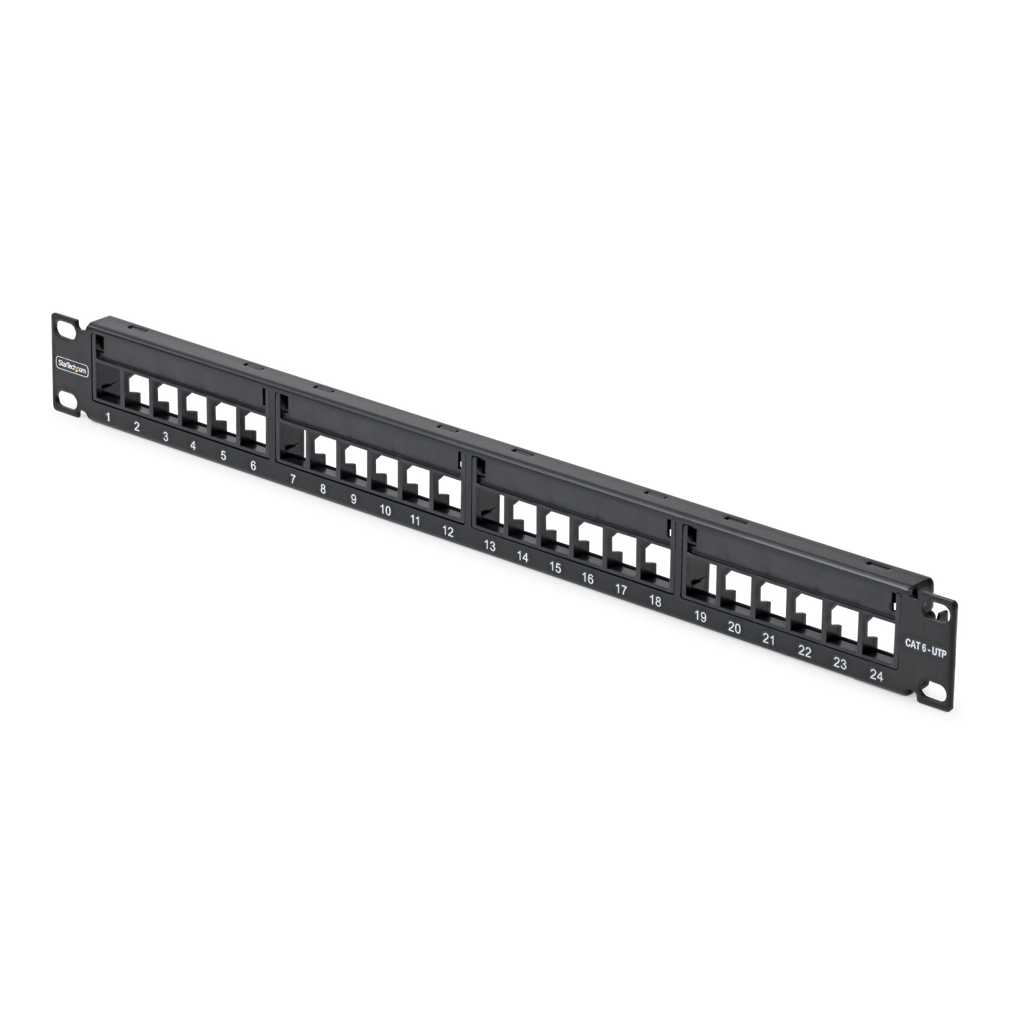 StarTech.com - Patch panel - rack mountable, wall mountable - CAT 5e/6 - UTP - black - 1U - 19" - 24 ports