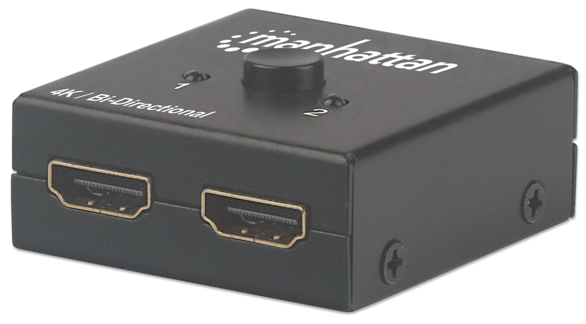 Manhattan HDMI Switch 2-Port, 4K@30Hz, Bi-Directional, Black, Displays output from x1 HDMI source to x2 HD displays (same output to both displays) or Connects x