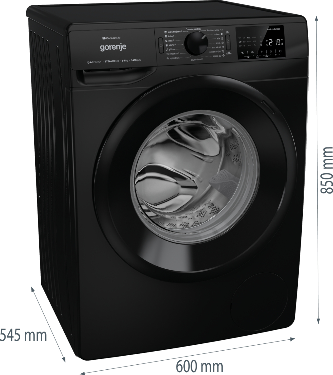 Gorenje Tvättmaskin WPNEI84A1SW/B RAL9005 – image 9