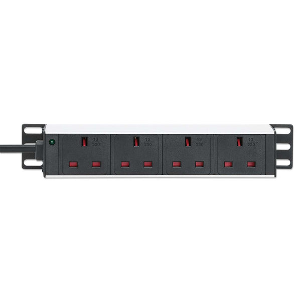 Intellinet 10" 1U PDU 4-way UK, With Indicator, Rackmount, Power Distribution Unit, UK 3-pin outlets, 3m power cord, output – image 4