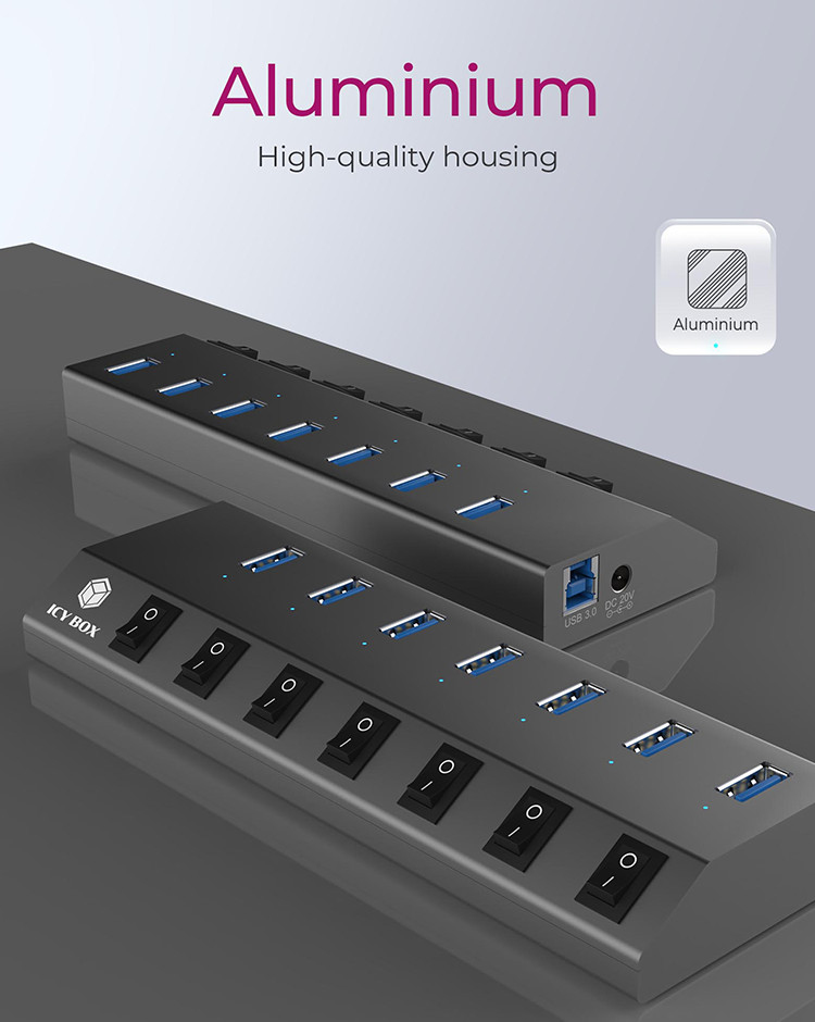 ICY BOX IB-HUB1701-C3 USB 3.2 Gen 1 (3.1 Gen 1) Type-B 5000 Mbit/s Anthracite – image 2