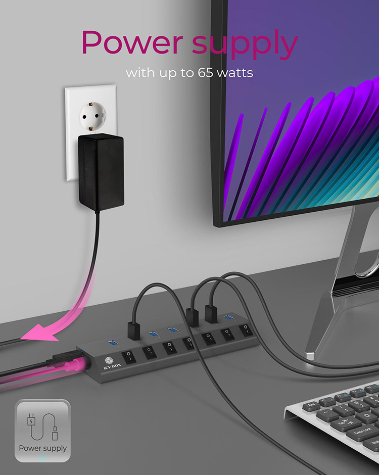 ICY BOX IB-HUB1701-C3 USB 3.2 Gen 1 (3.1 Gen 1) Type-B 5000 Mbit/s Anthracite – image 6