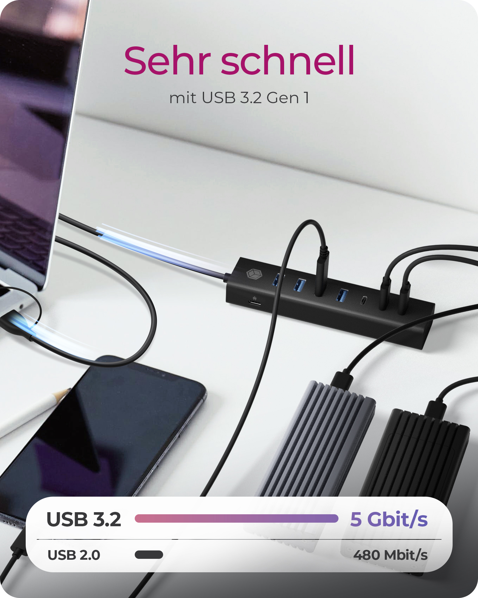 Hub IcyBox 7-Port IB-HUB1737-C3 USB 3.2 Type-C/Type-A HUBs