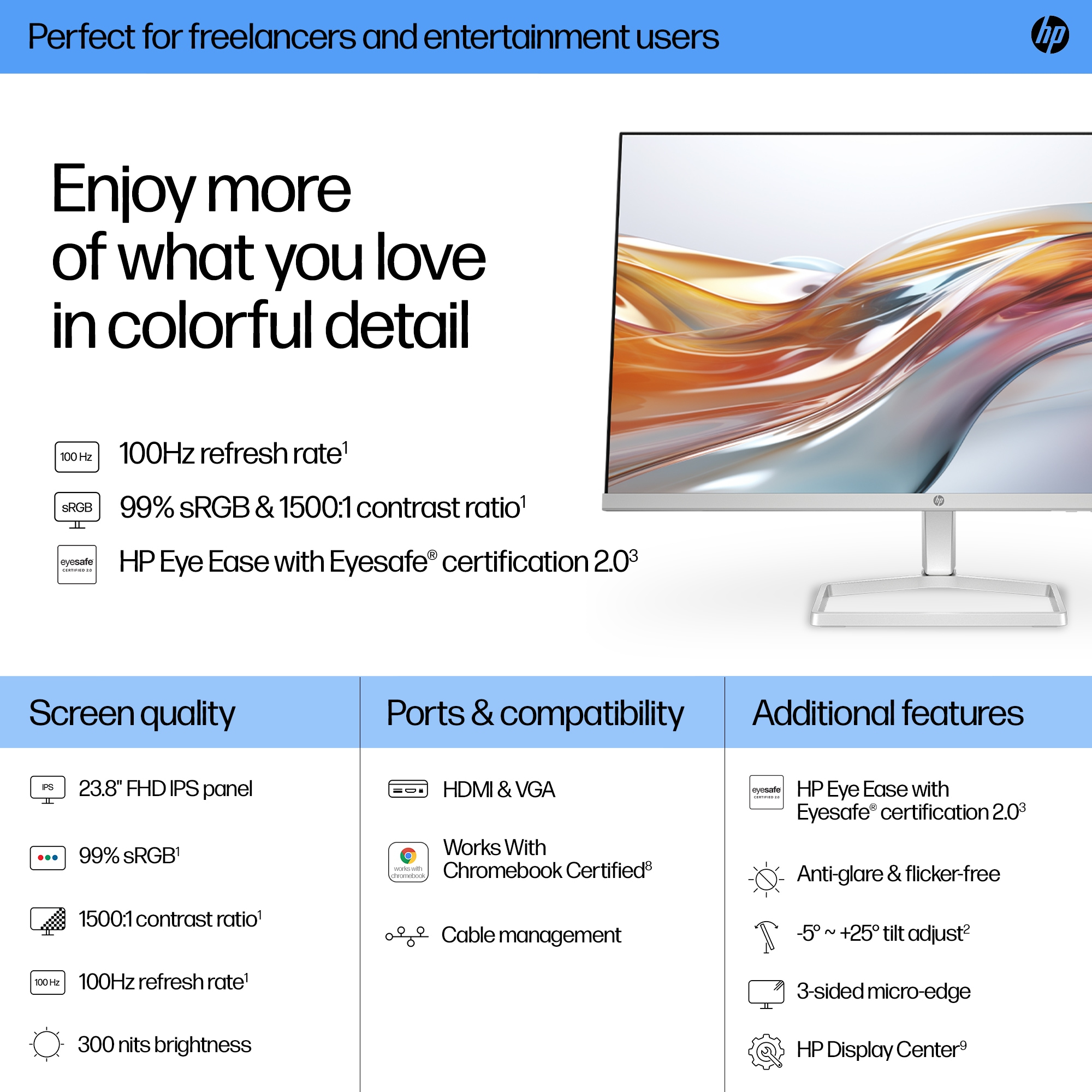 HP Series 5 23.8 inch FHD White Monitor - 524sw – image 3
