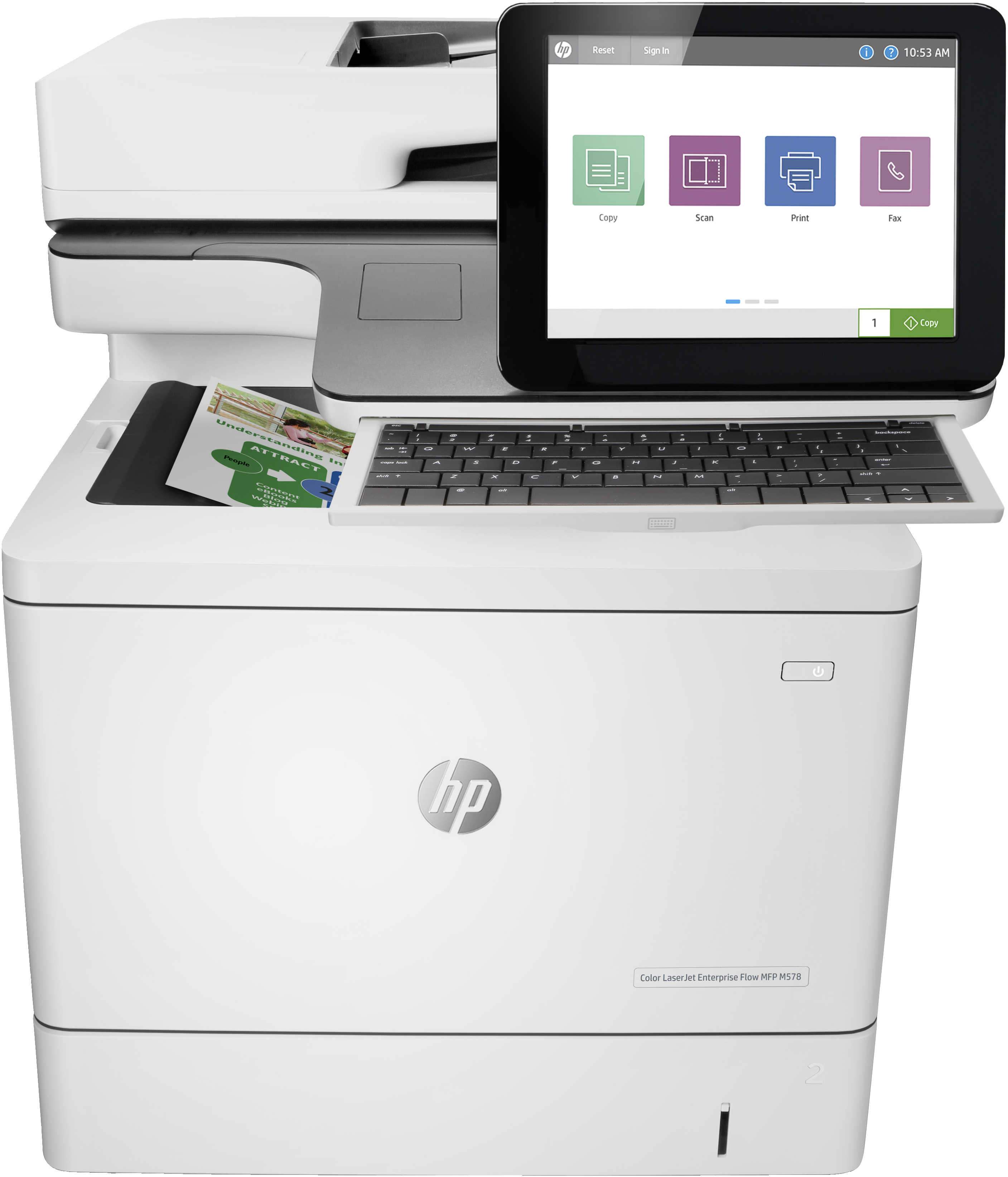 HP Color LaserJet Enterprise Flow MFP M578c, Skriv ut, kopiera, skanna, fax, Dubbelsidig utskrift; 100-arks ADF; Energieffektiv
