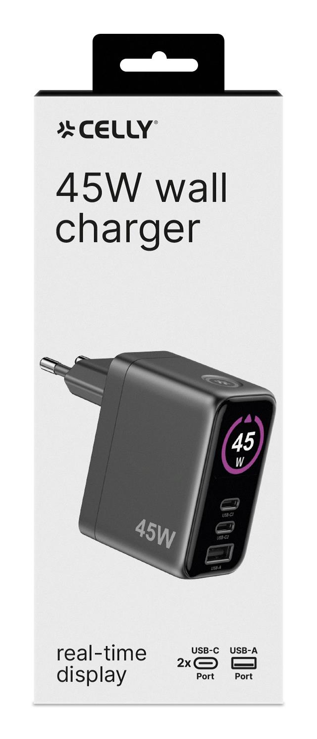 Celly TCSCREEN2C1A45W mobile device charger Universal Black AC Fast charging Indoor – image 4