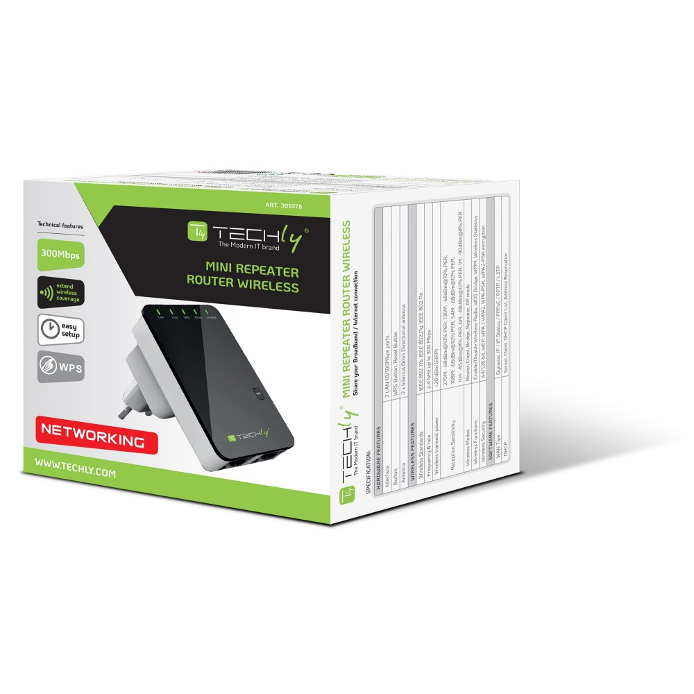 Techly Wall Plug Wireless Router 300N Wall Repeater2 I-WL-REPEATER2 – image 2