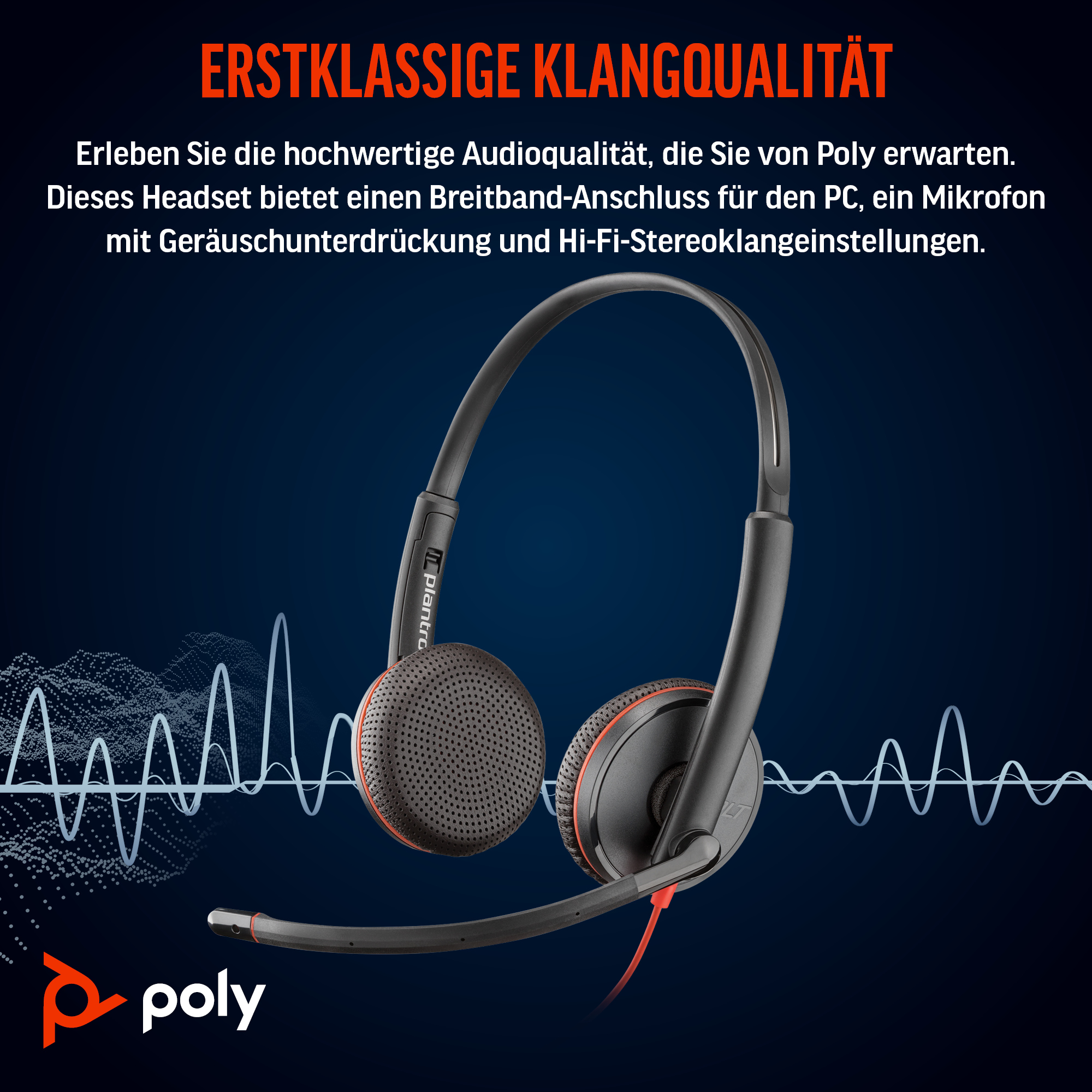 HP Poly Blackwire 3225 Stereo USB-C Headset +3.5mm Plug +USB-C/A Adapter (Bulk). Product colour: Black