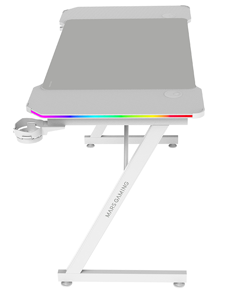 Mars Gaming MGD-X120RGB, Mesa Gaming Ergonómica, Iluminación ARGB con Mando, Fibra de Carbono, Alfombrilla XXL, Soporte Auriculares y Bebida, Gestión Cableado, Escritorio Gaming 120x60cm, Blanco