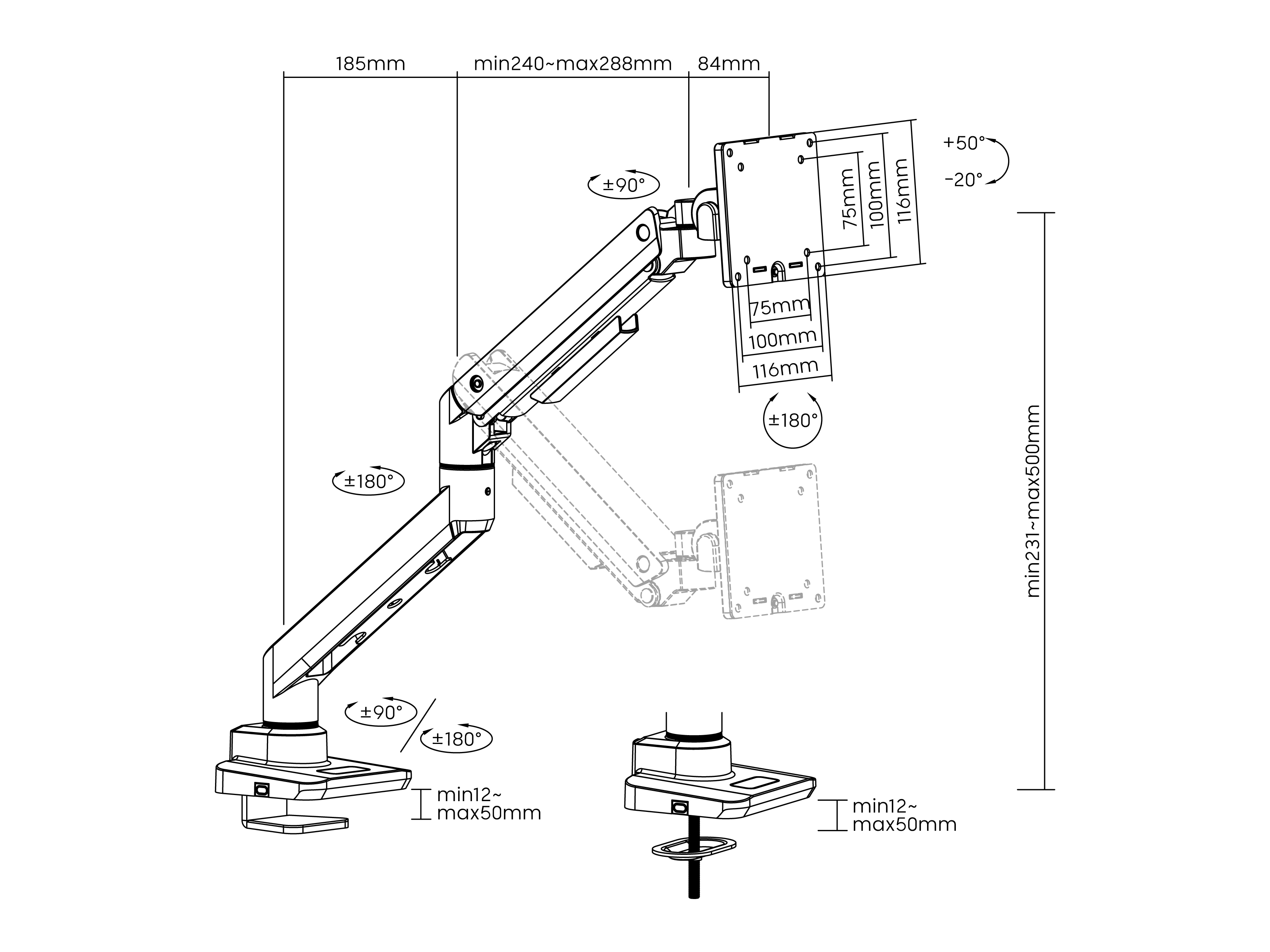 EQUIP 650180 17”-49” Heavy-Duty Monitor Mount, Black