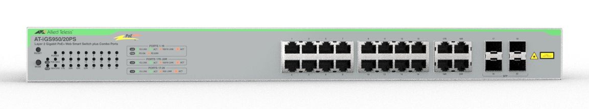 Allied Telesis iGS950/20PS Géré L2 Gigabit Ethernet (10/100/1000) Connexion Ethernet, supportant l'alimentation via ce port (PoE) Montage sur le bureau ou sur le mur Argent