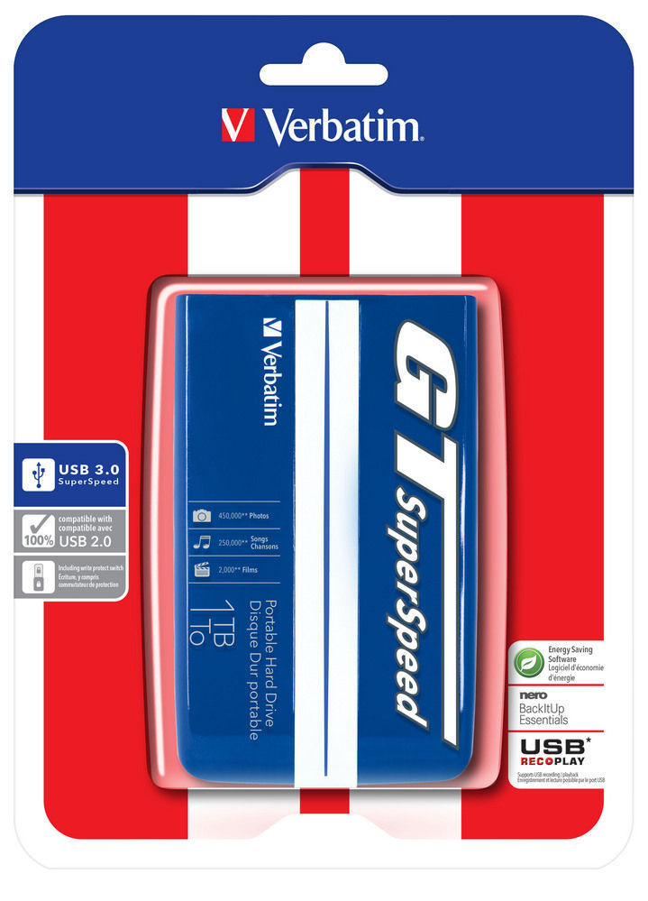 Verbatim GT SuperSpeed external hard drive 1 TB 5400 RPM USB Type-A 3.2 Gen 1 (3.1 Gen 1) Blue