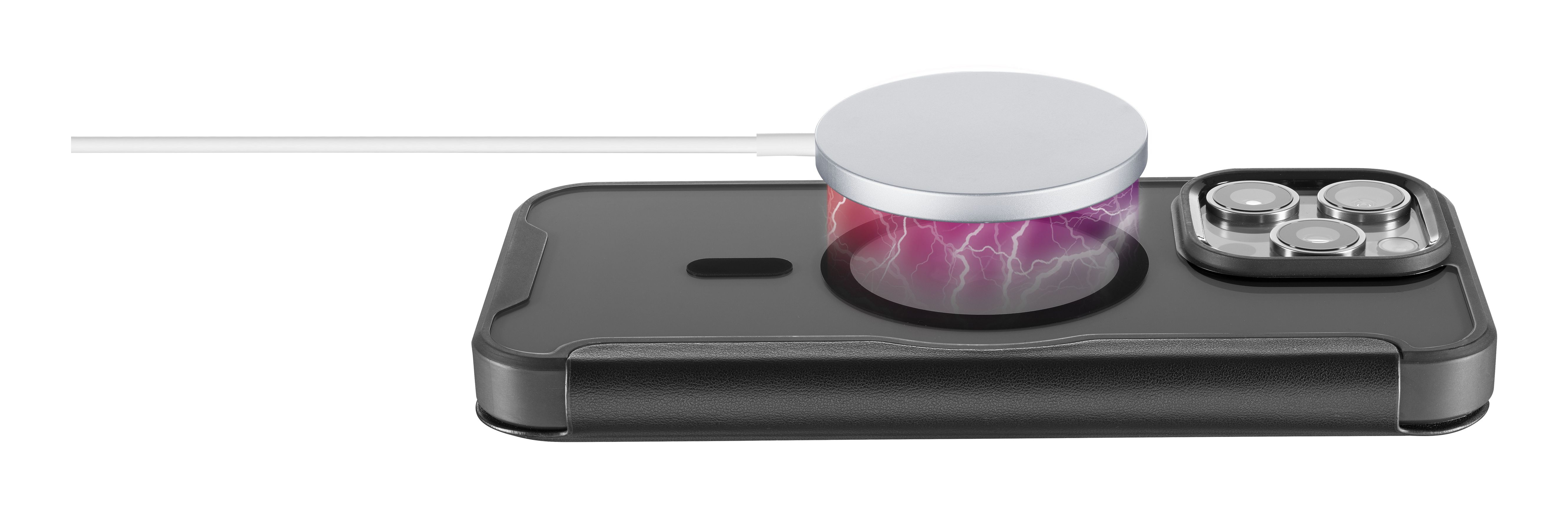 Daily Mag - iPhone 16 Pro Buchhülle mit halbdurchsichtigem Hartdeckel, kompatibel mit dem Magsafe®-Ökosystem