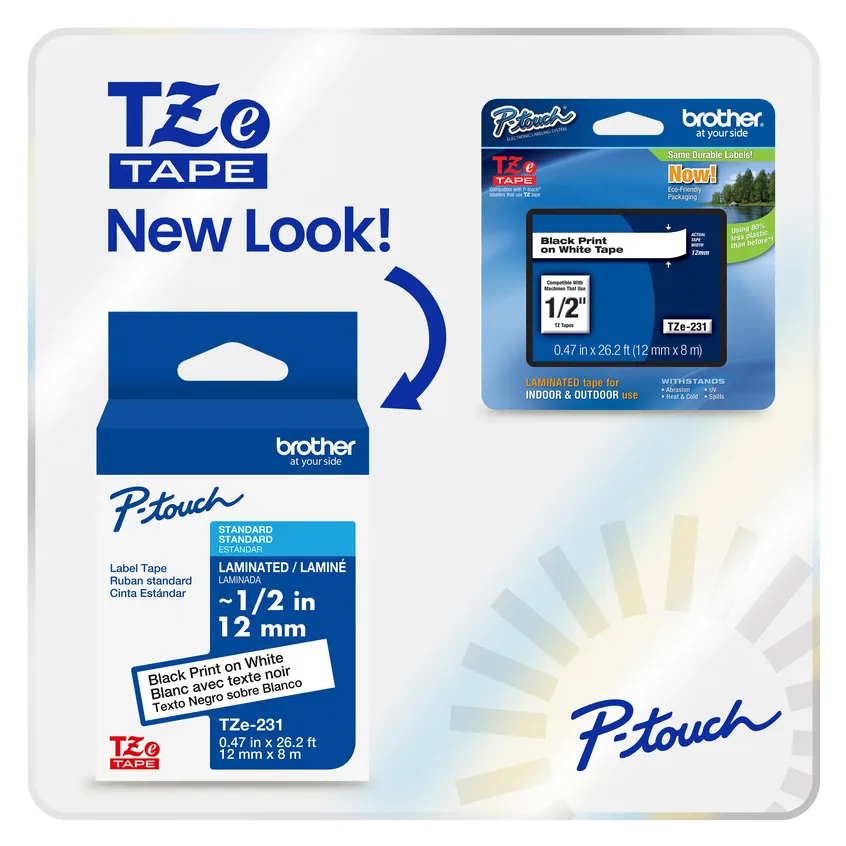 Brother TZEFX251G Flexible ID Laminated Label Tape 24mm Black on White