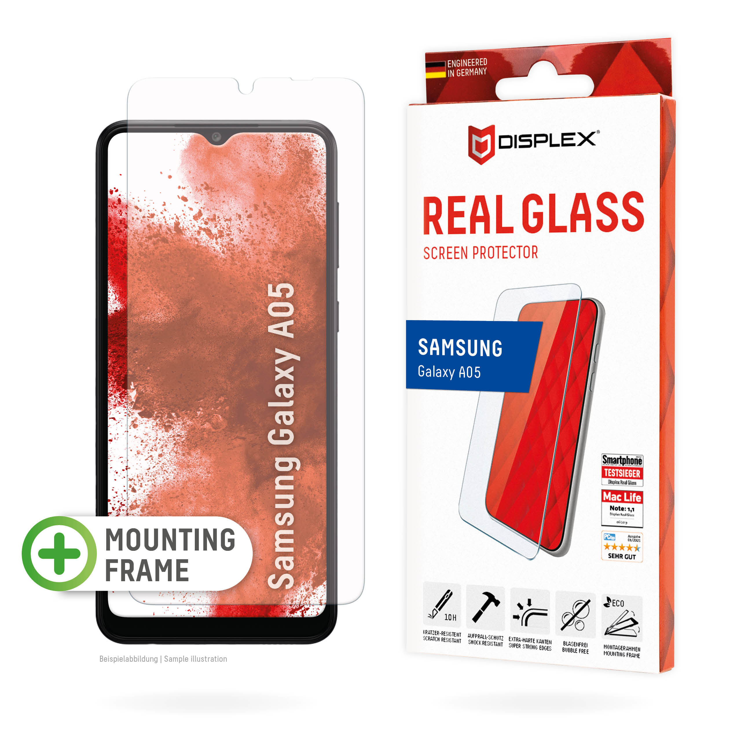 Displex Screen Protector (10H) for Samsung Galaxy A05, Eco Mounting Frame, scratch resistant