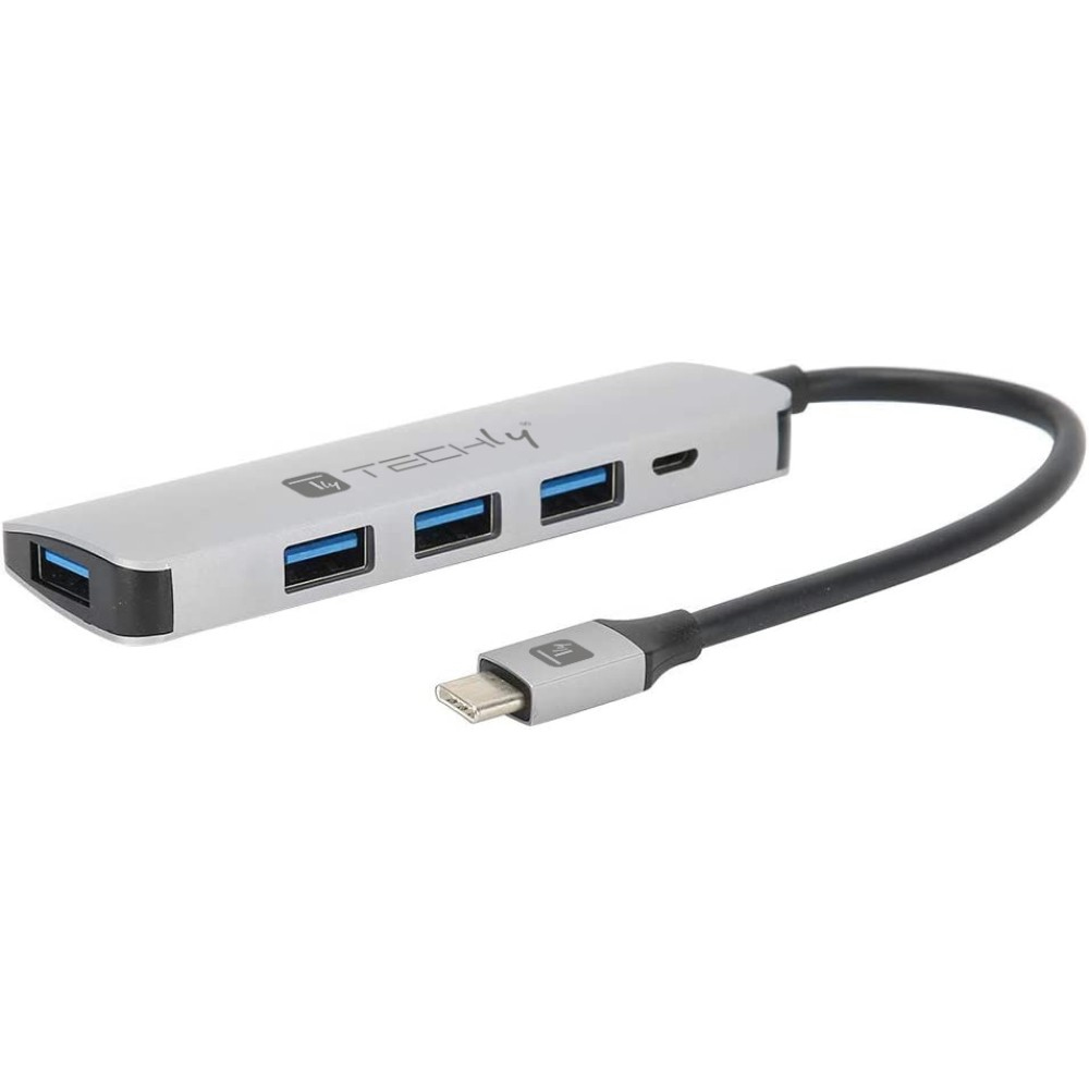 Techly IUSB31C-HUB4TLY interface hub USB 3.2 Gen 1 (3.1 Gen 1) Type-C 5000 Mbit/s Silver