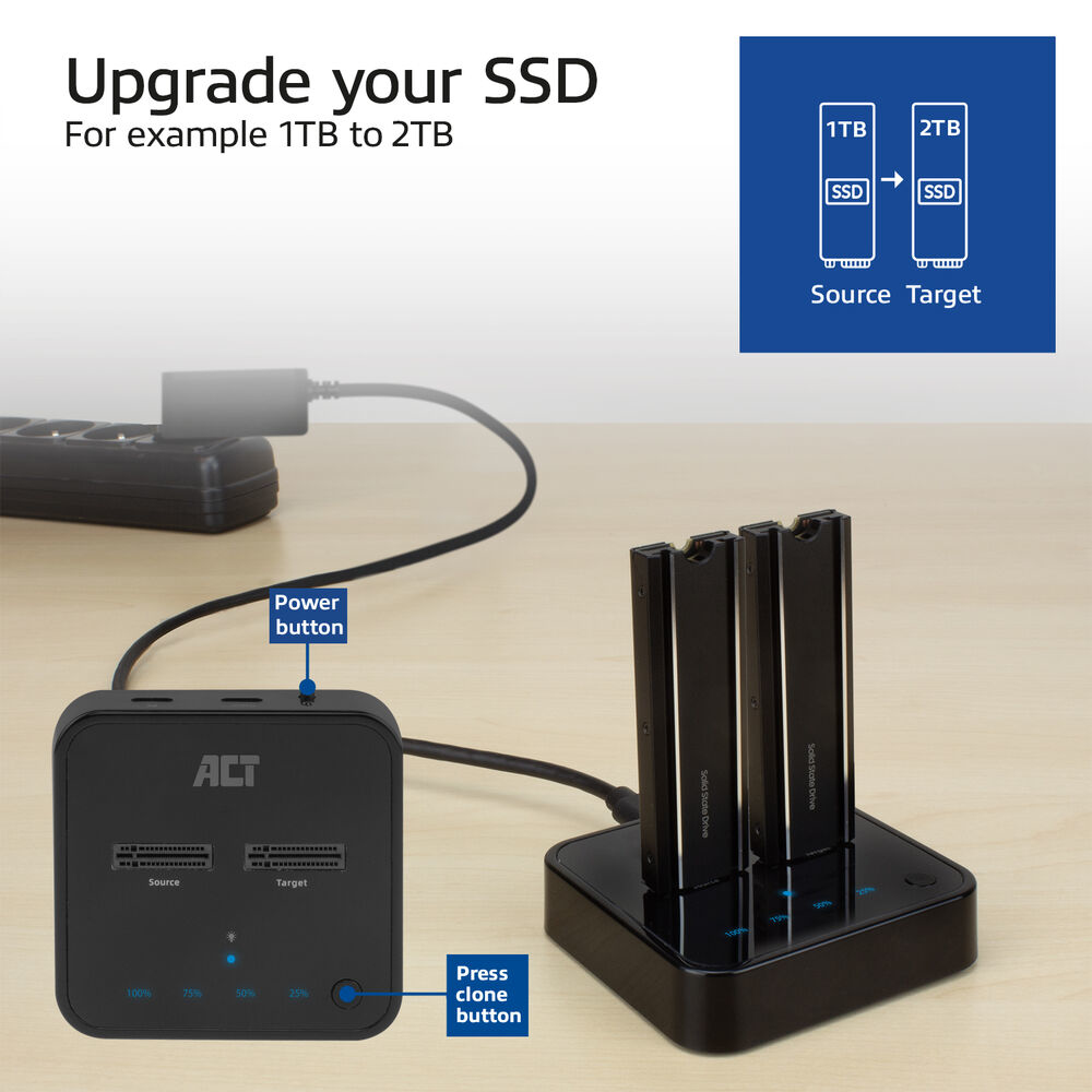ACT M.2 NVMe/PCIe dual SSD docking clone station, USB-C 3.2 Gen2 – image 5