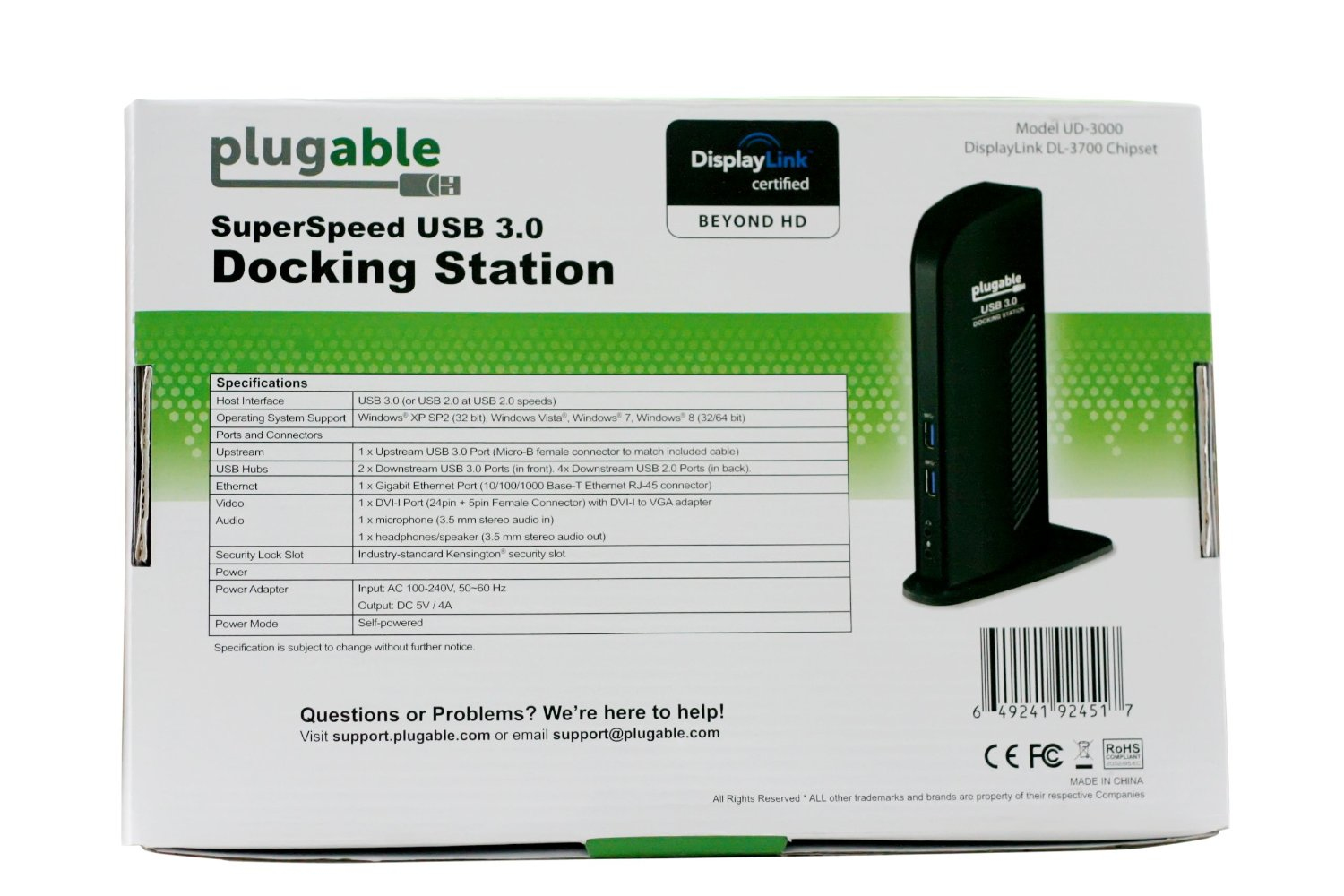 Plugable Technologies UD-3000 laptop dock/port replicator Wired USB 3.2 Gen 1 (3.1 Gen 1) Type-A Black – image 6