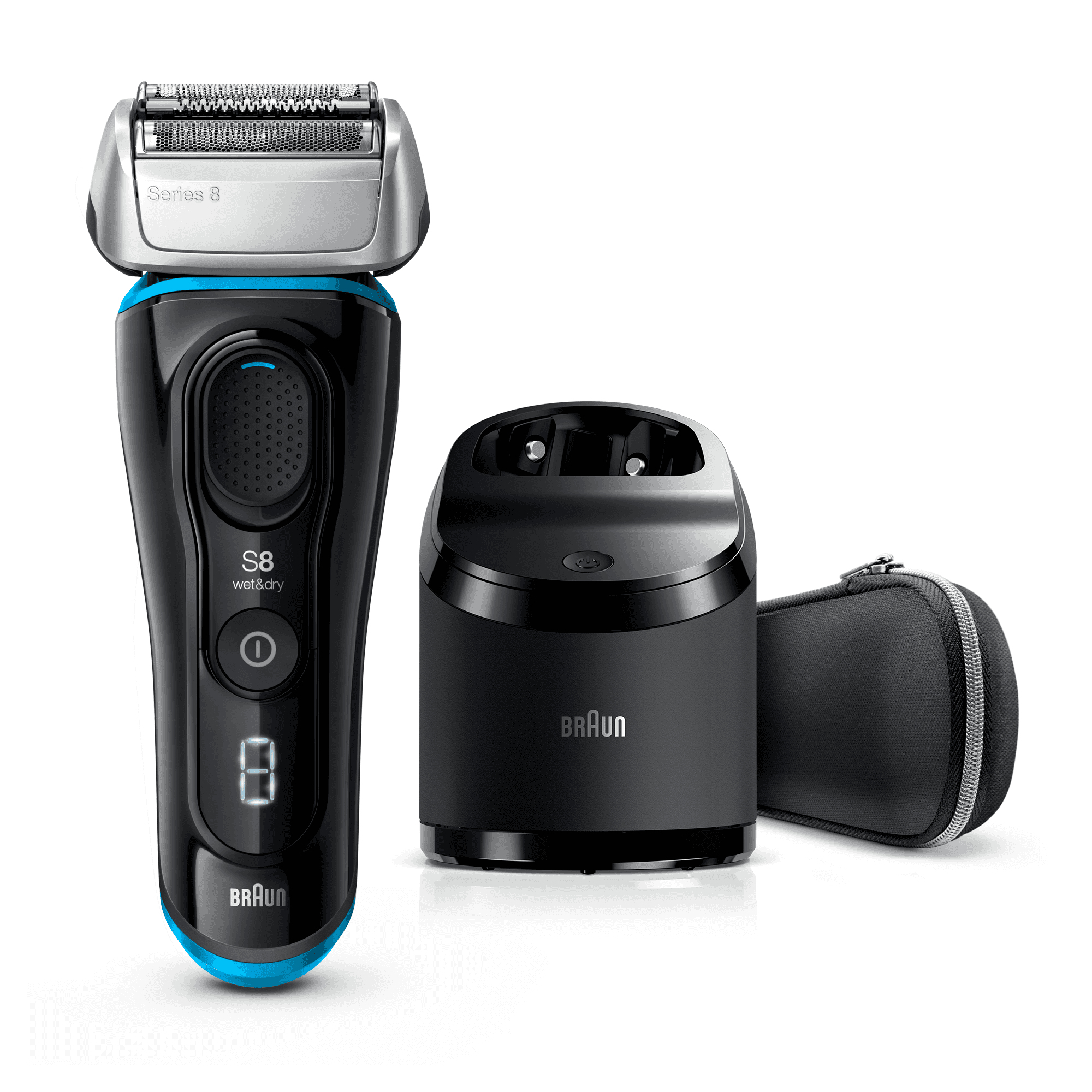 Braun Series 8 8385cc Next Generation Electric Shaver, Clean&Charge Station, Fabric Case, Black