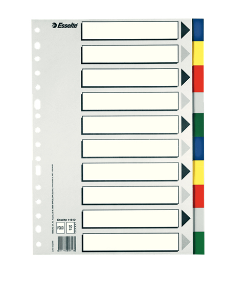 Esselte 11610 lengüeta de índice Separador en blanco con pestaña Cartón, Polipropileno (PP) Multicolor