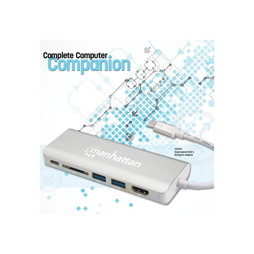 Manhattan USB-C Dock/Hub with Card Reader, Ports (x5): Ethernet, HDMI, USB-A (x2) and USB-C, With Power Delivery (60W) to USB-C Port (Note additional USB-C wall – image 6