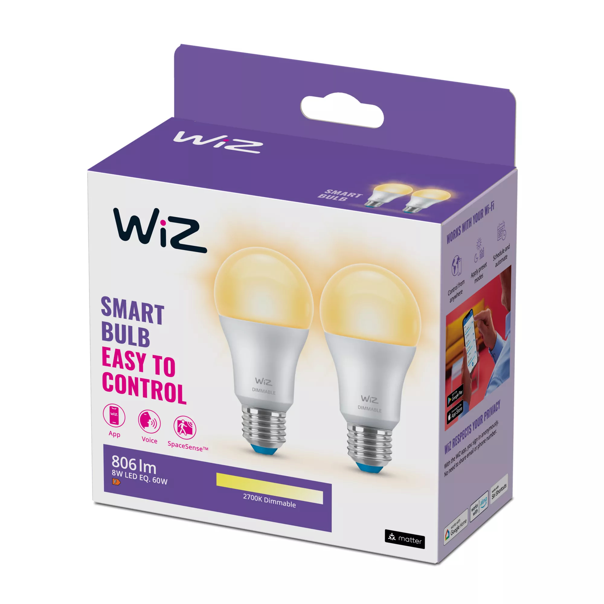 WiZ Bulb 60W A60 E27 x2 – image 2