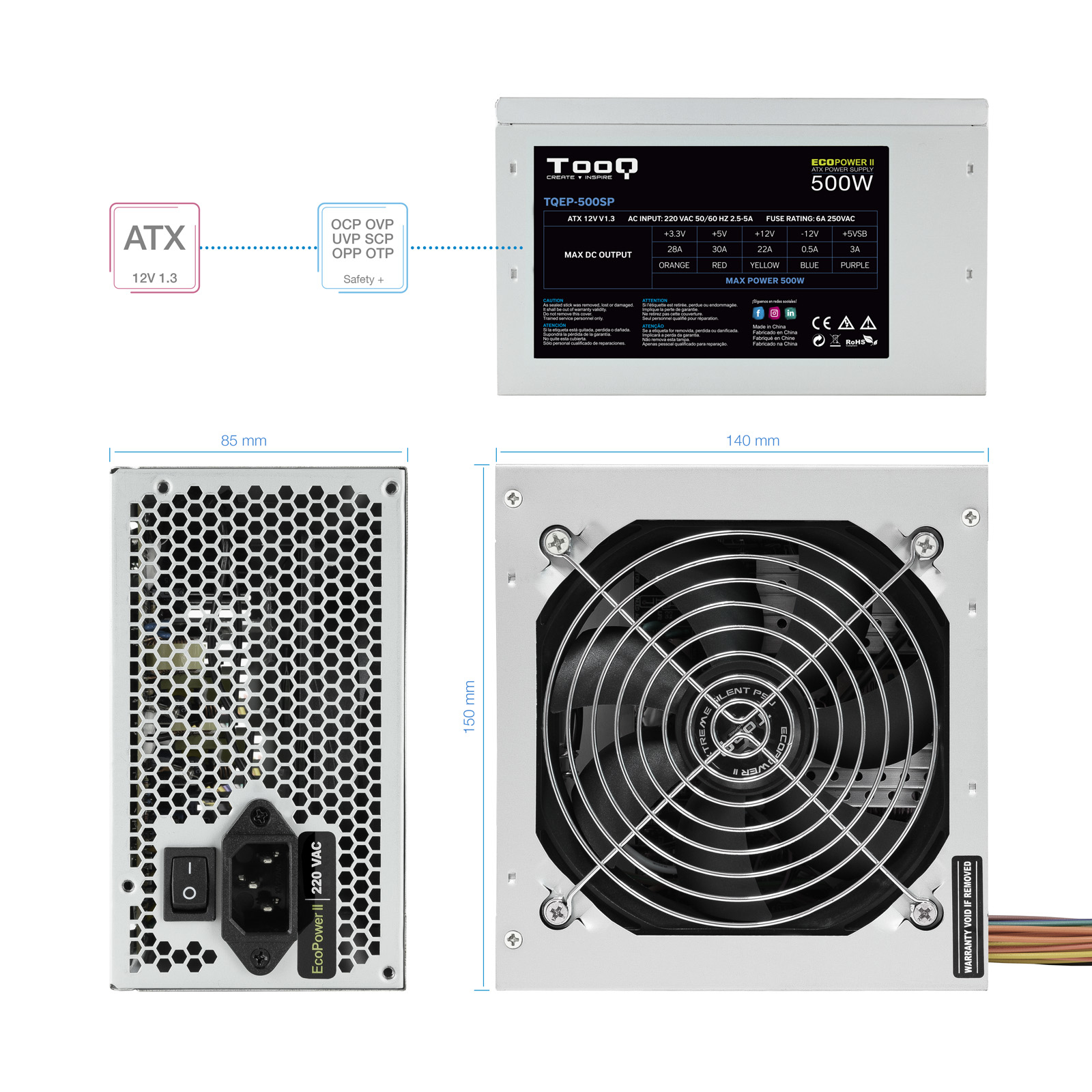 TooQ TQEP-500SP power supply unit 500 W 20+4 pin ATX ATX Silver image 6