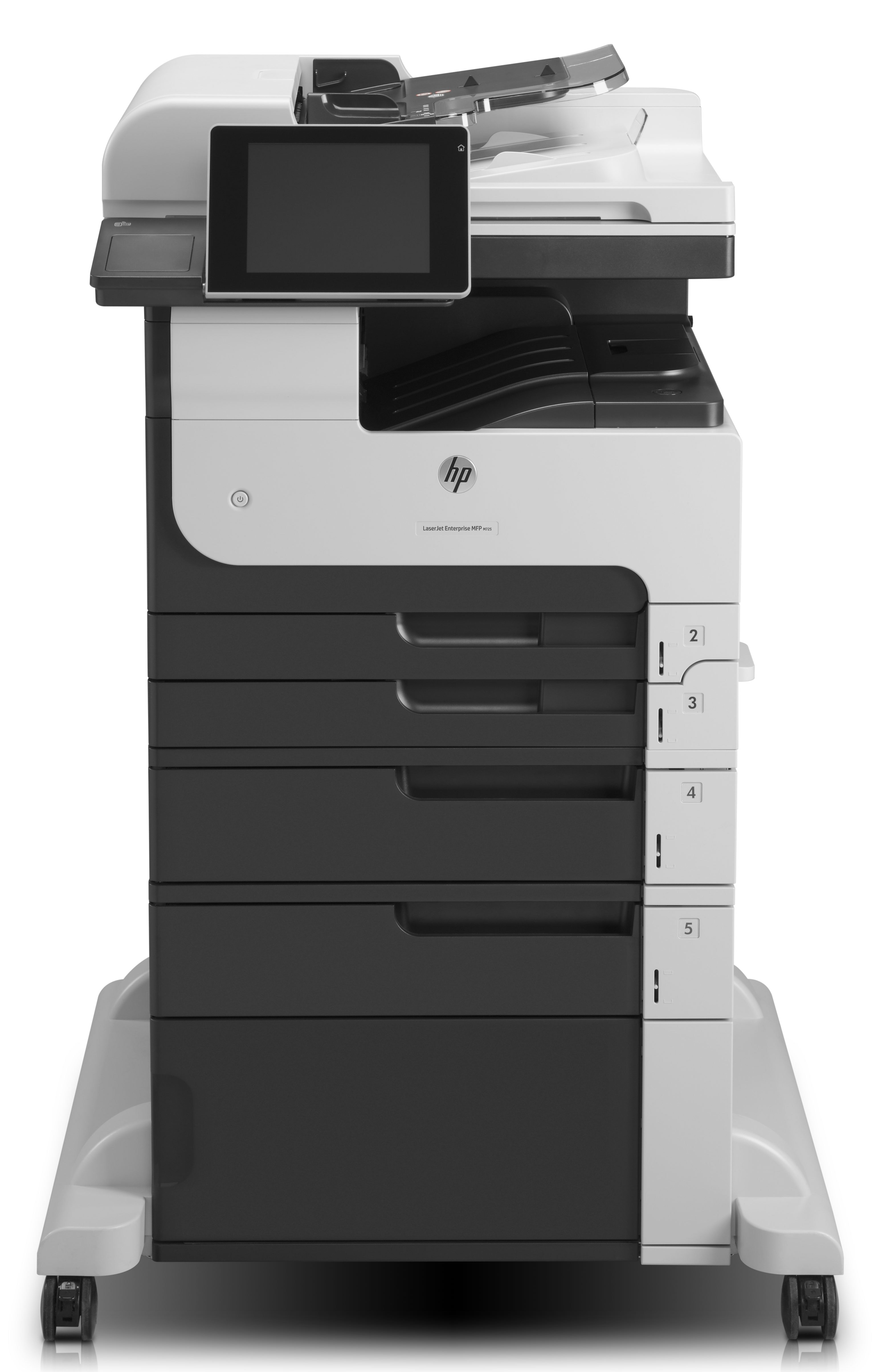 HP LaserJet Enterprise MFP M725f, Svartvit, Skrivare för Företag, Skriv ut, kopiera, skanna, fax, 100-arks ADM; Utskrift från USB-port på framsidan; Skanna till e-post/PDF; Dubbelsidig utskrift