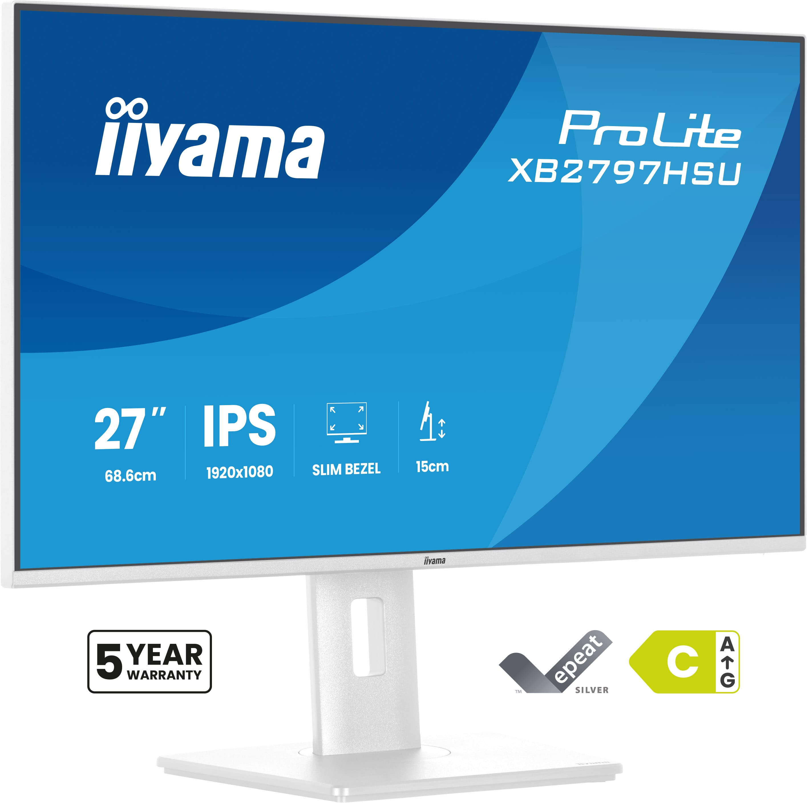 iiyama ProLite XB2797HSU-W1 - LED monitor - 27" - 1920 x 1080 Full HD (1080p) @ 120 Hz - IPS - 350 cd/m� - 1500:1 - 1 ms - HDMI, DisplayPort - speakers - white, matte